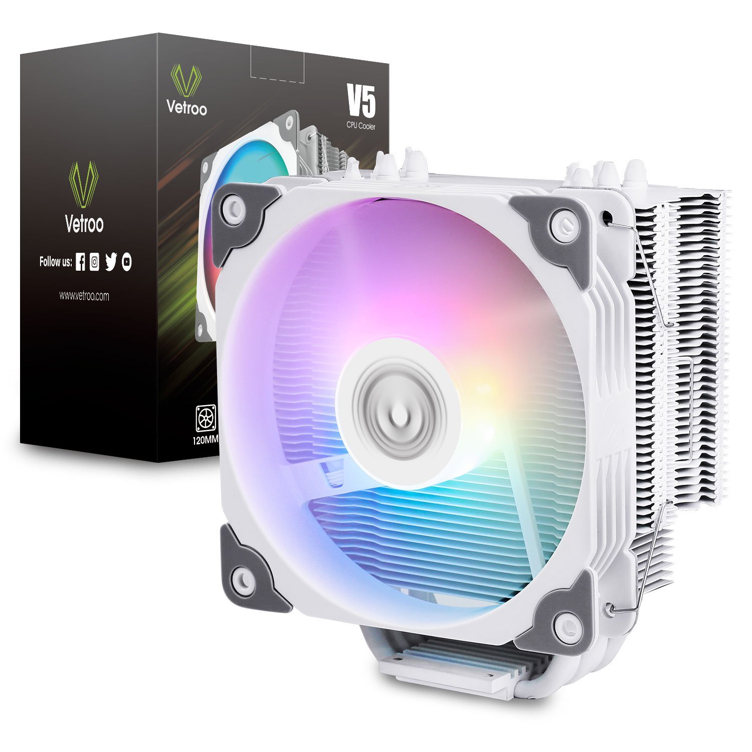 Vetroo V5 CPU Air Cooler Computer Cooling PC Case Fan 120mm ARGB LGA 1700 1200