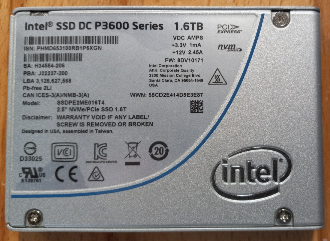 SSDPE2ME016T4 INTEL P3600 1.6TB nVME 2.5" SSD