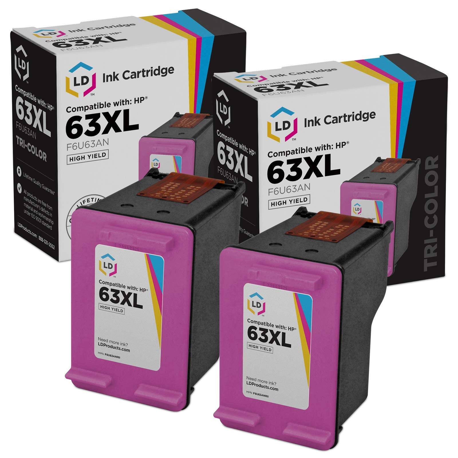 LD Replacement Replacements for HP F6U63AN / 63XL 2PK HY Color Ink Cartridges