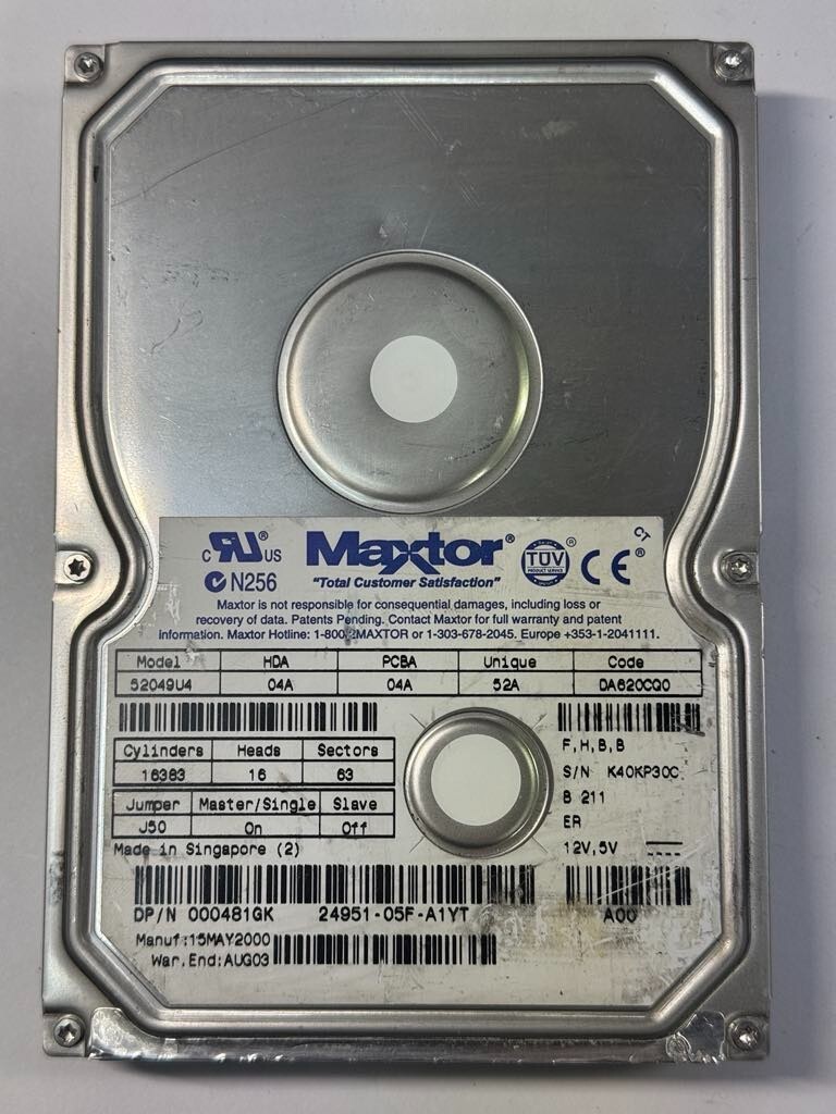 Maxtor 000481GK 52049U4 20.4GB 7.2K RPM 2MB Cache ATA-66 3.5"HDD