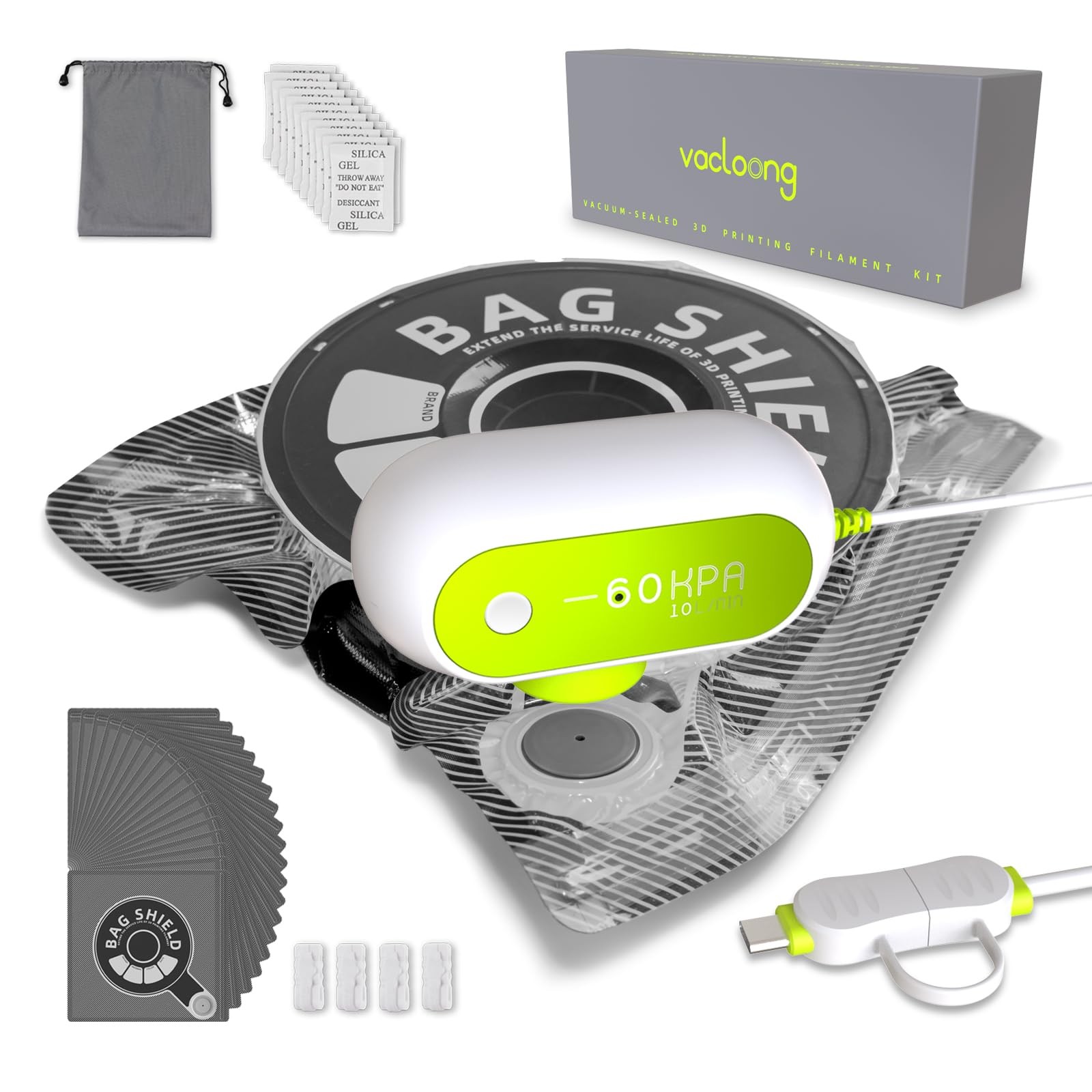 Vacuum-Sealed 3D Printing Filament Kit, 20 Packs Lightproof Storage Bags with...