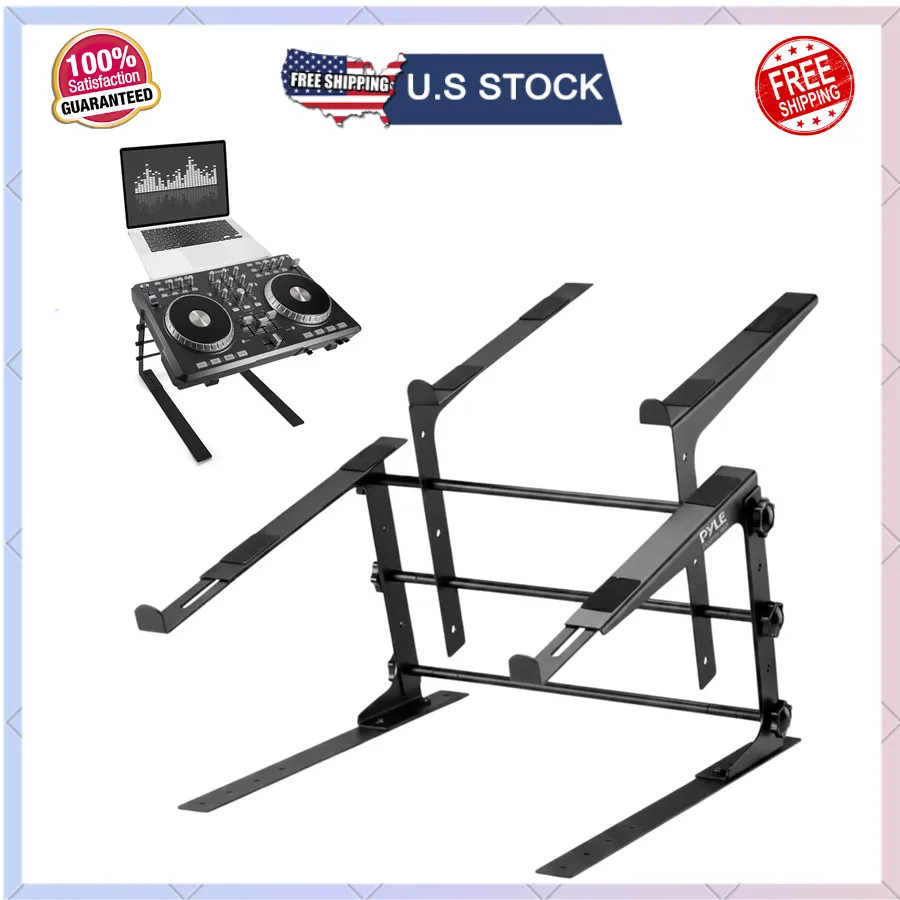 Pyle PLPTS38 Portable Dual Laptop Stand Adjustable Ergonomic DJ Mixer Desk Black