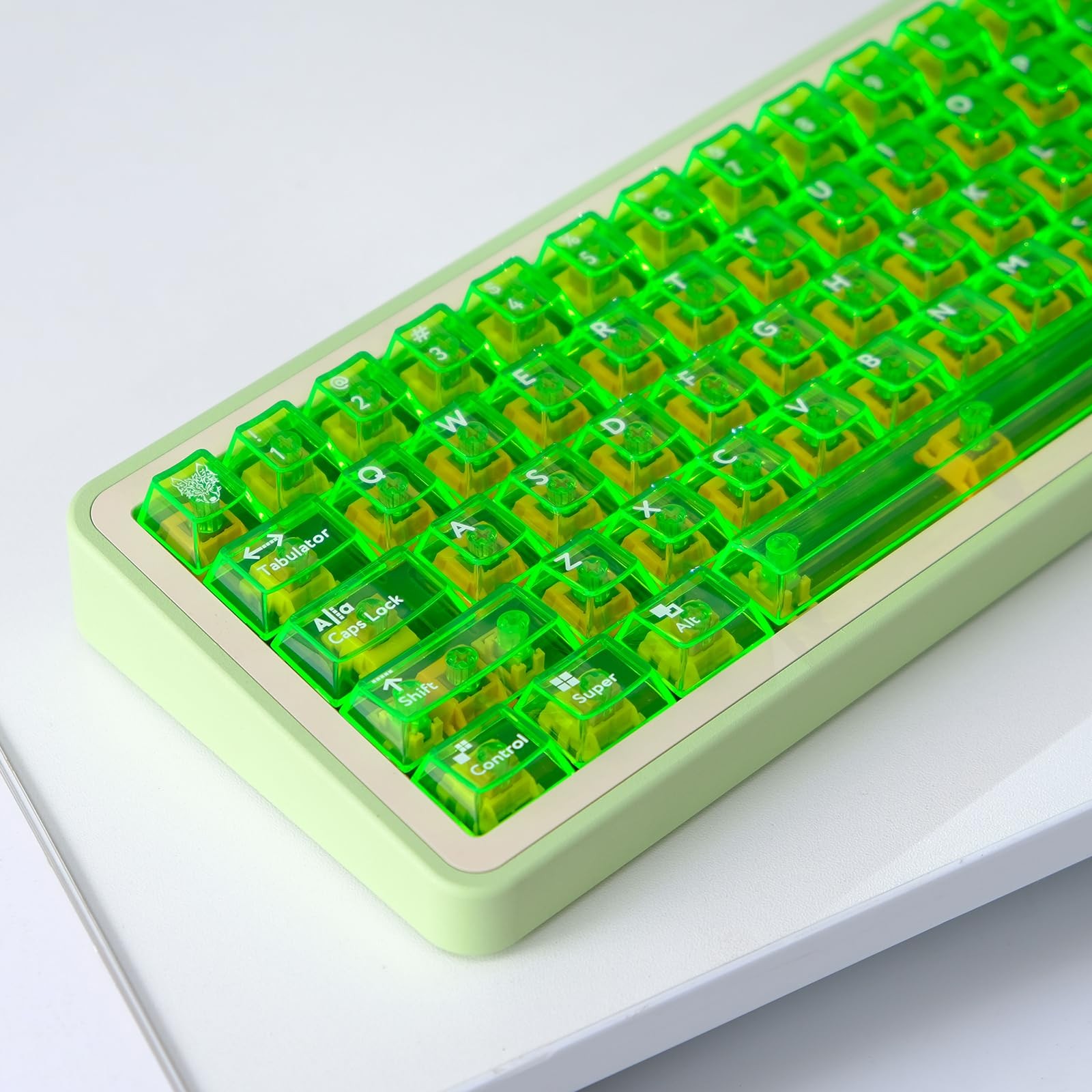 114Key Cherry Profile Bright Green Transparent PC Clear Keycaps Set MX
