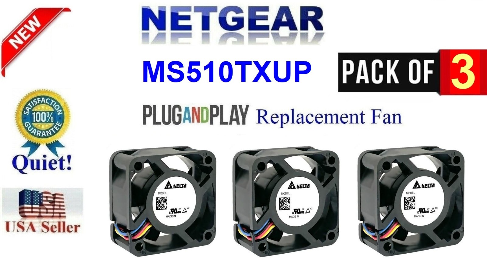3x Quiet replacement fans for NETGEAR MS510TXUP