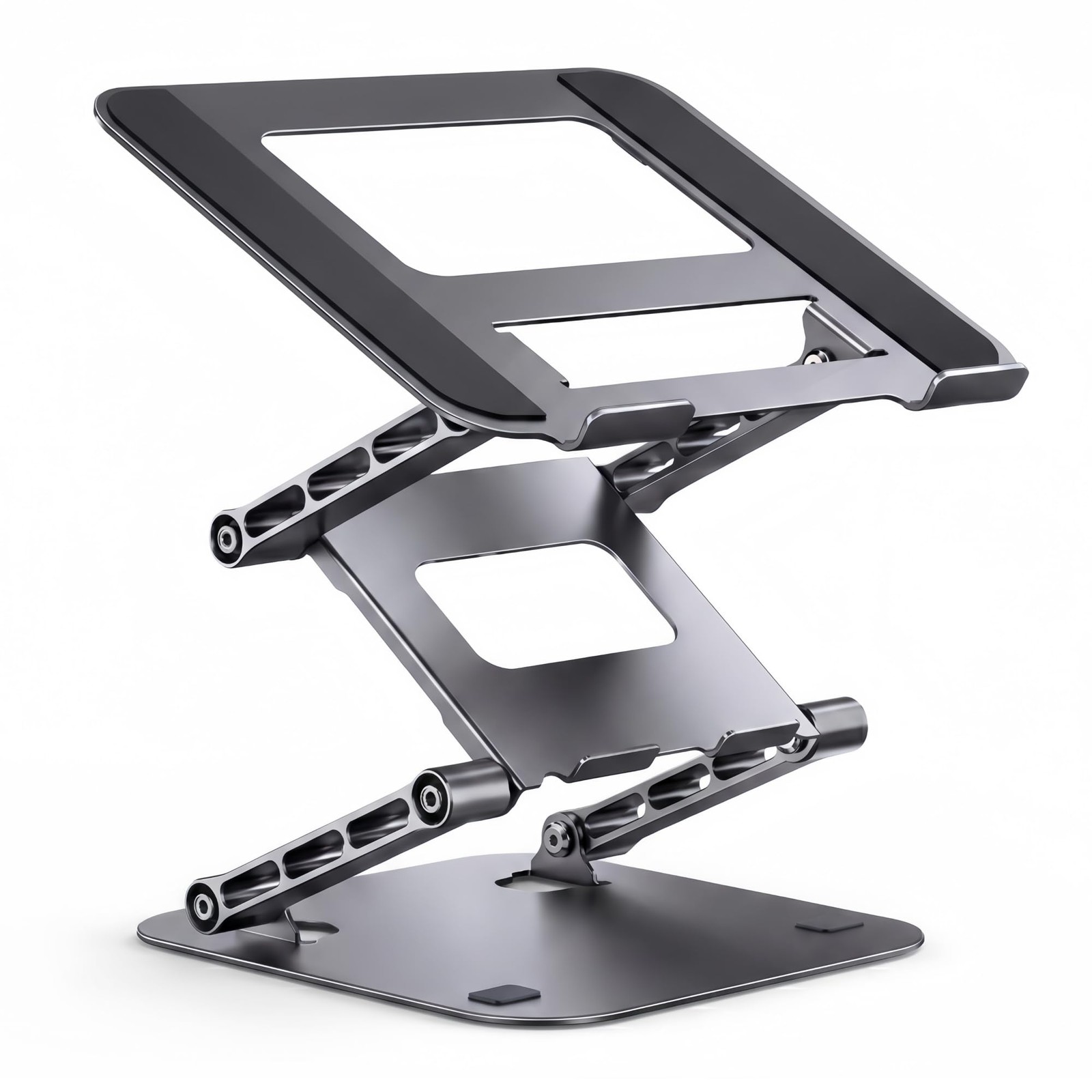 All Metal 3 Tier Height Adjustable Laptop Stand Riser 10 to 17 In Gray Desk