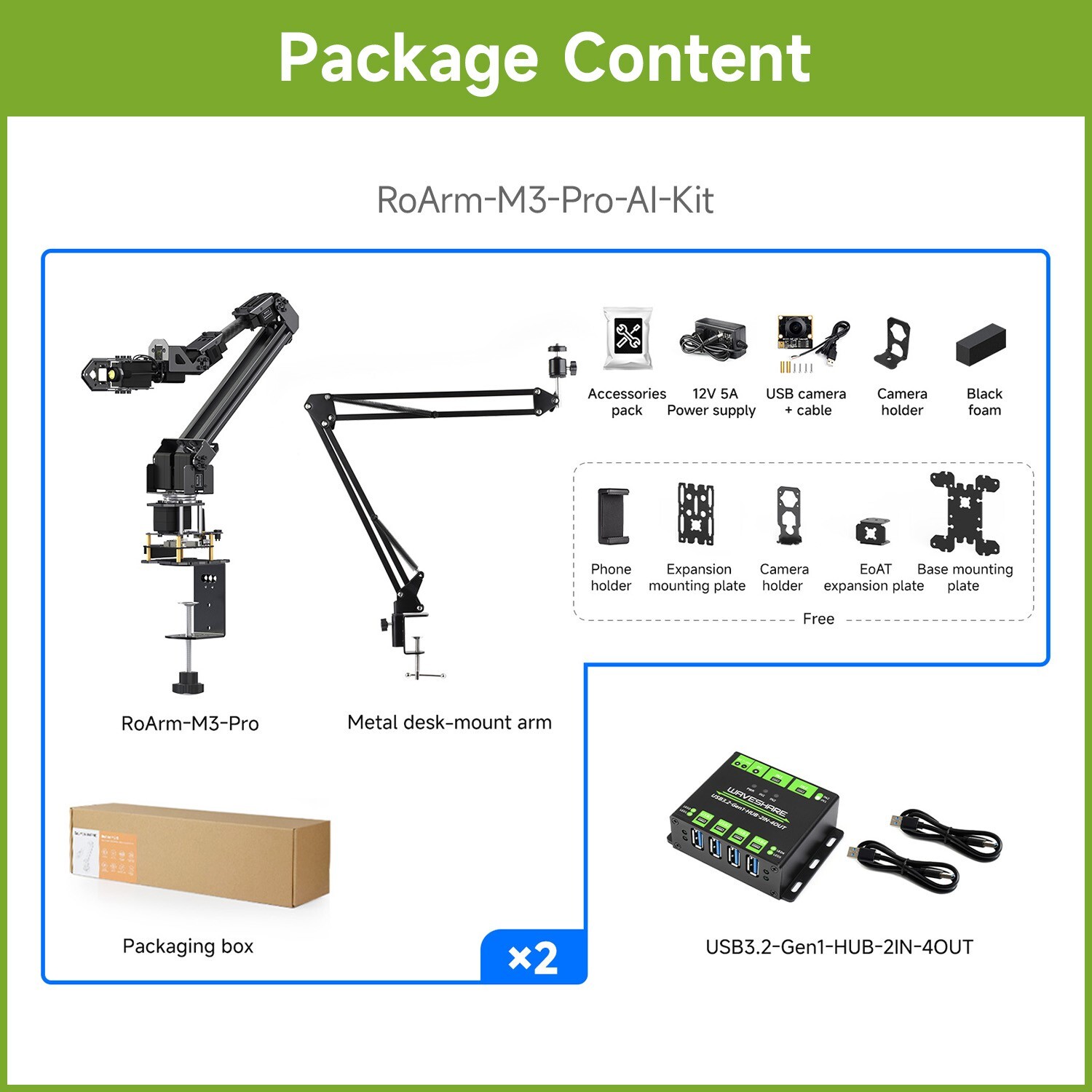 Waveshare 5+1 DOF High-Torque Serial Bus Servo Dual Robotic Arm AI Kit Wireless