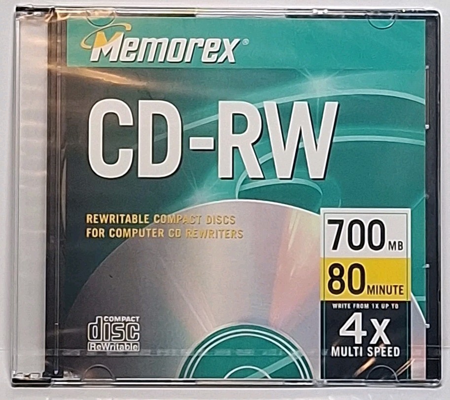 New Memorex CD-RW Rewritable Disc in Case 700MB 80min 4X Factory Sealed Single 