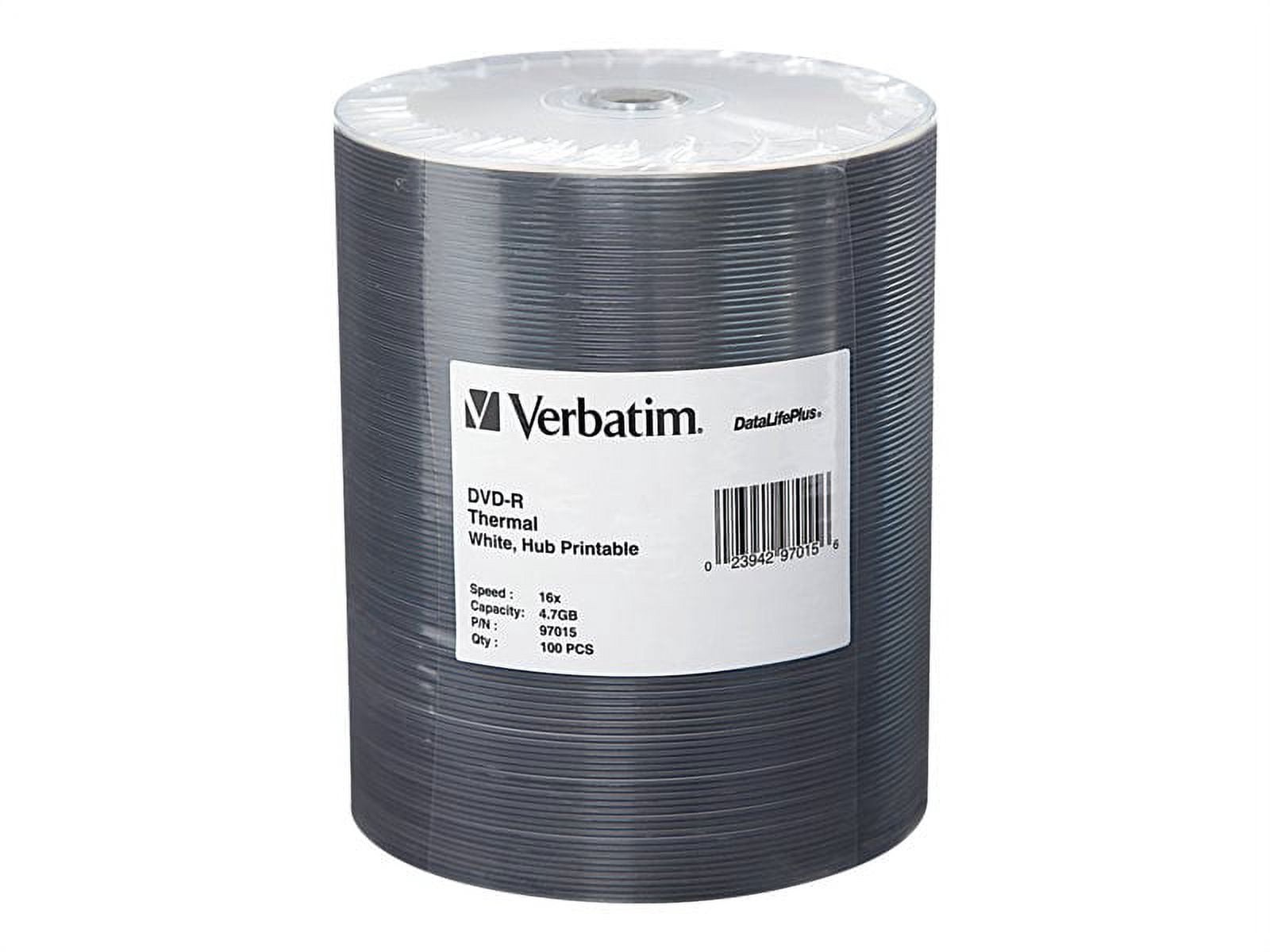 Verbatim DVD-R 4.7GB 16X DataLifePlus White Thermal Printable Disc, Hub