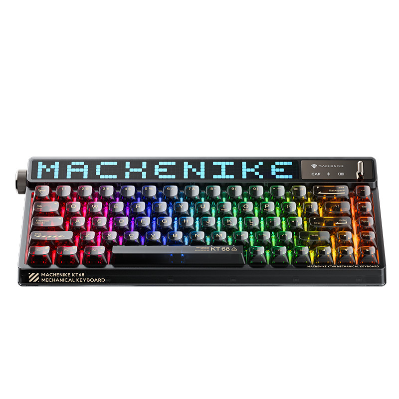 New Machenike KT68 Pro Smart Screen Mechanical Gaming Keyboard Transparent Black