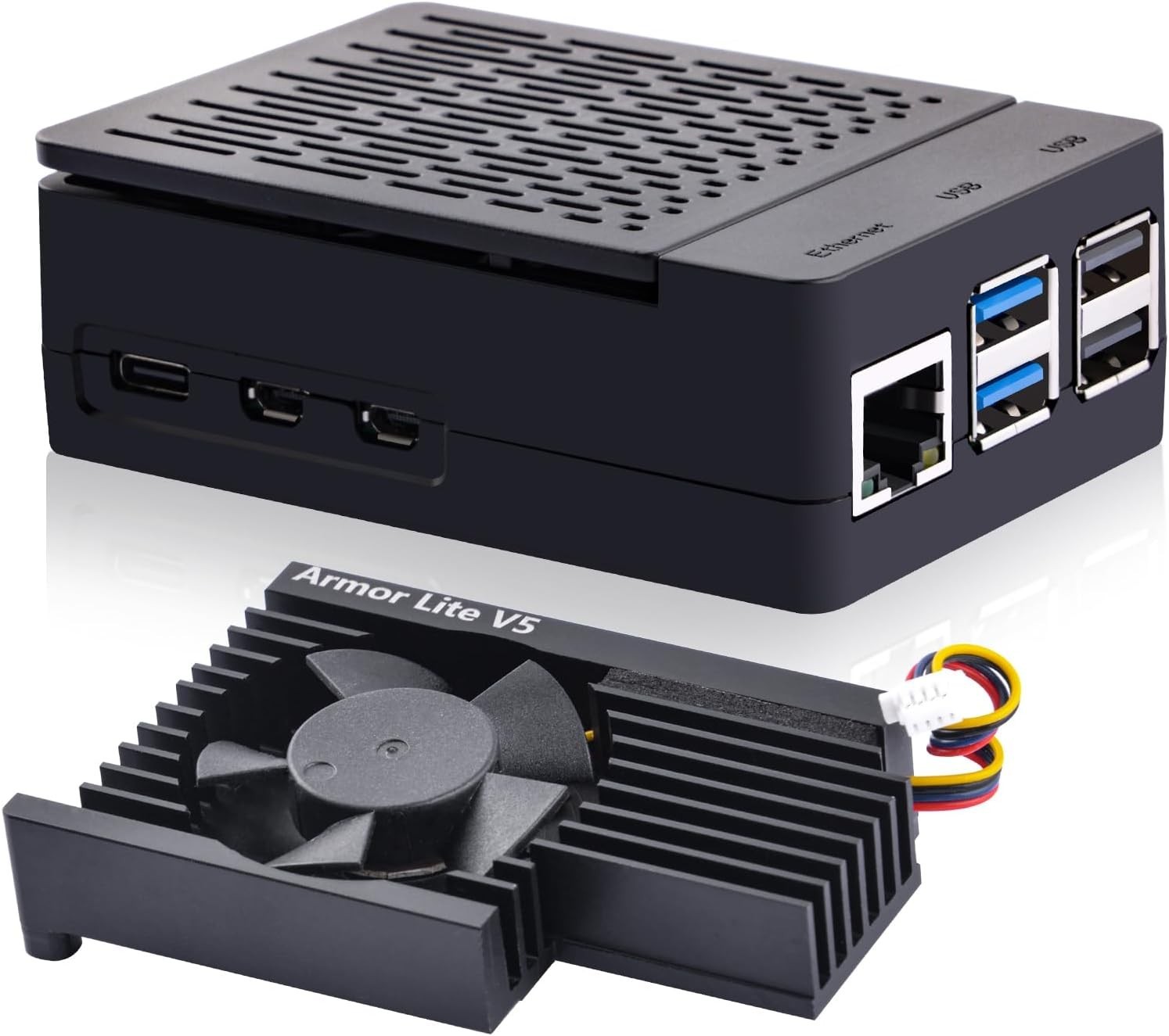 Raspberry Pi 5 Case with Heatsink & Fan - Active Cooling, Black