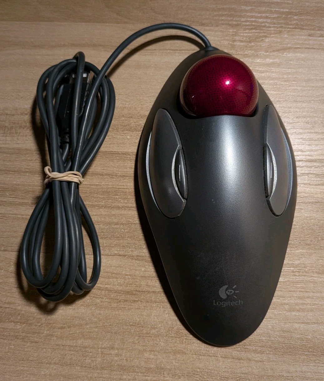 Logitech T-BC21 Ergonomic USB Wired Optical Trackball Mouse Gray/Red (READ)