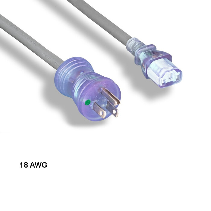10x 10ft 18 AWG Hospital Grade Power Cable NEMA 5-15P to C13 10A/125V Clr