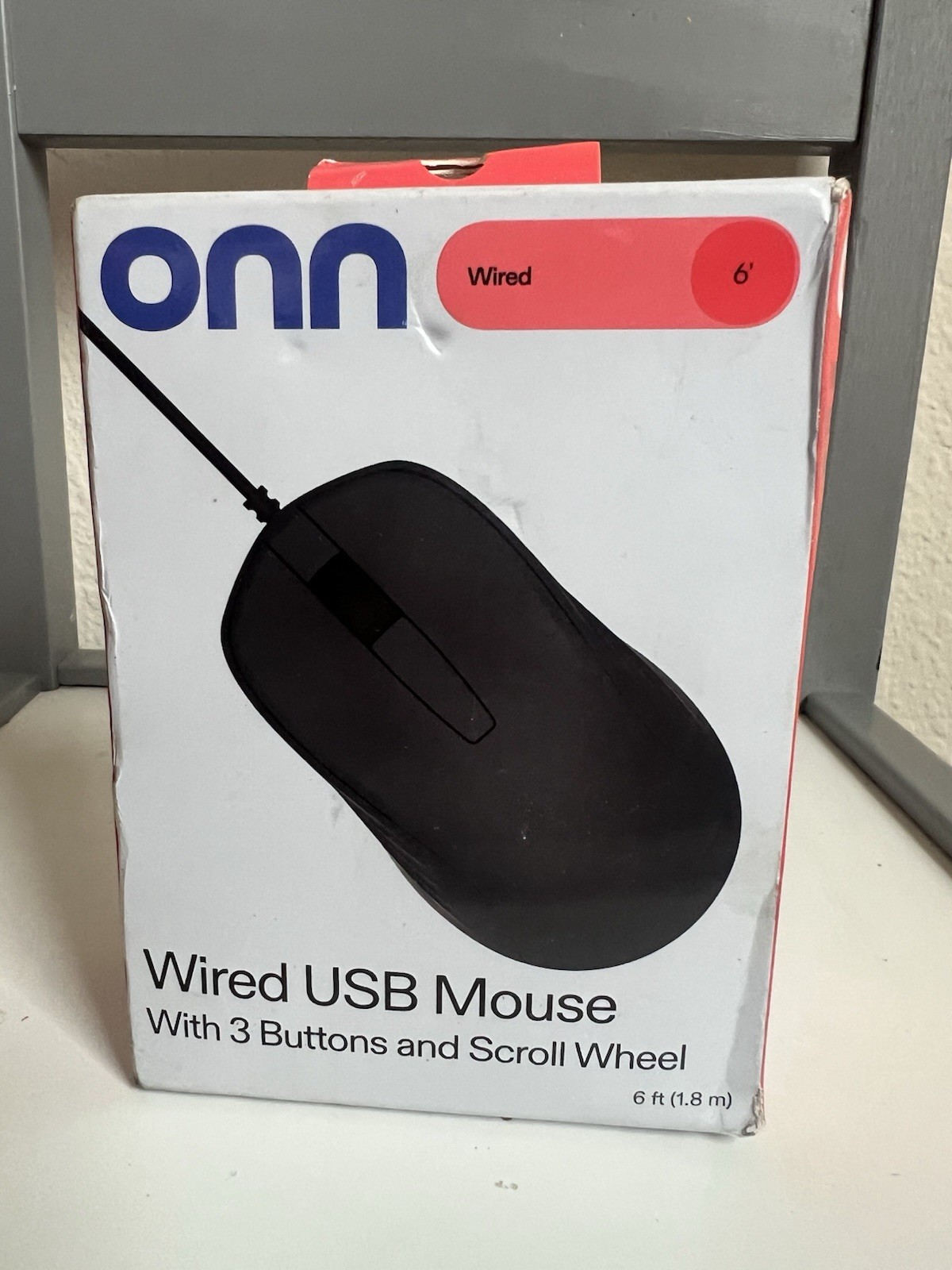 Onn Wired USB Mouse 6ft Cable 3 Button Scroll Wheel 1000 DPI Plug & Play Black 