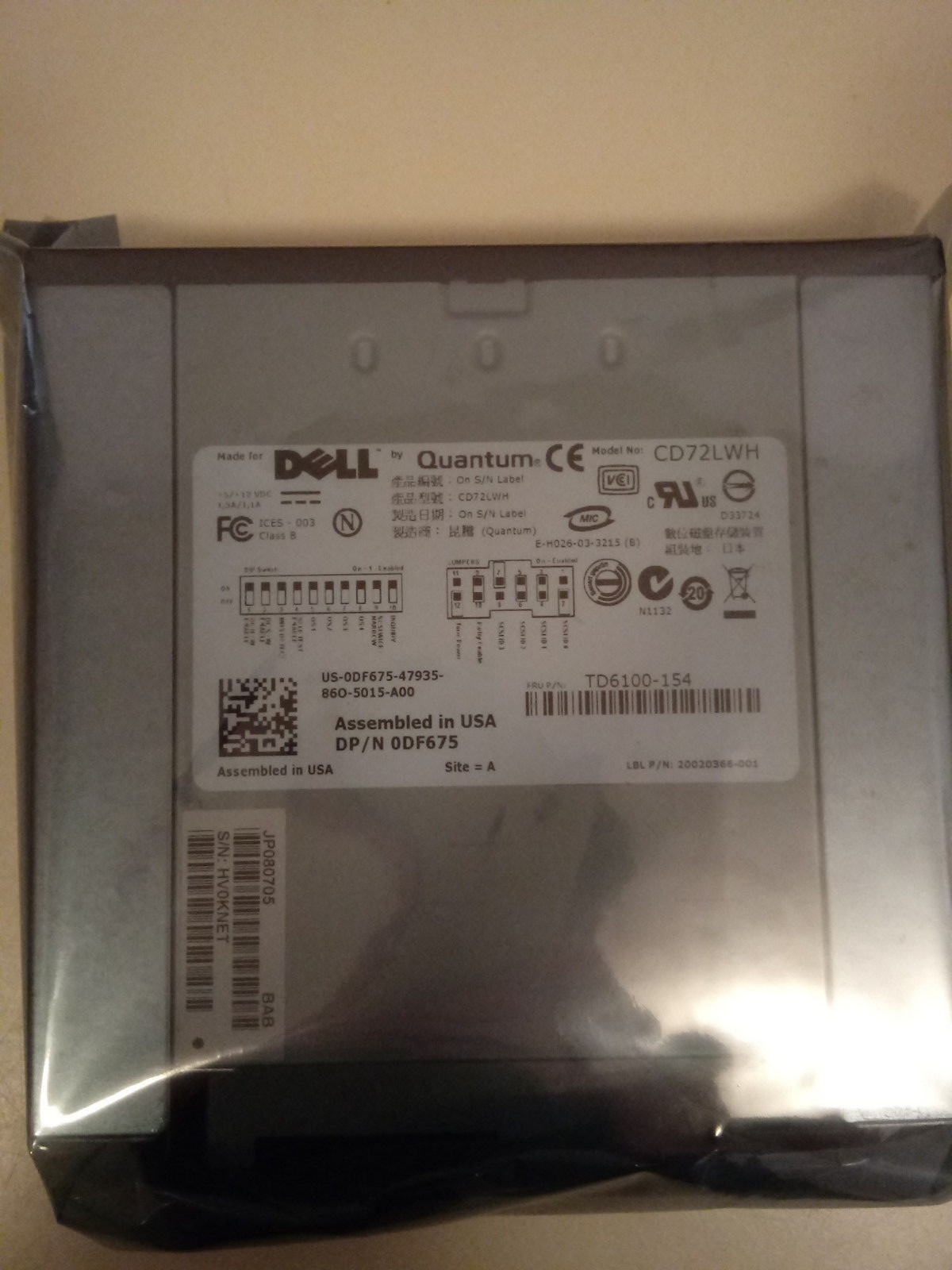 DELL PC353 DAT72 36/72GB INTERNAL SCSI 68 PIN DDS5 TAPE DRIVE CD72LWH DDS-5