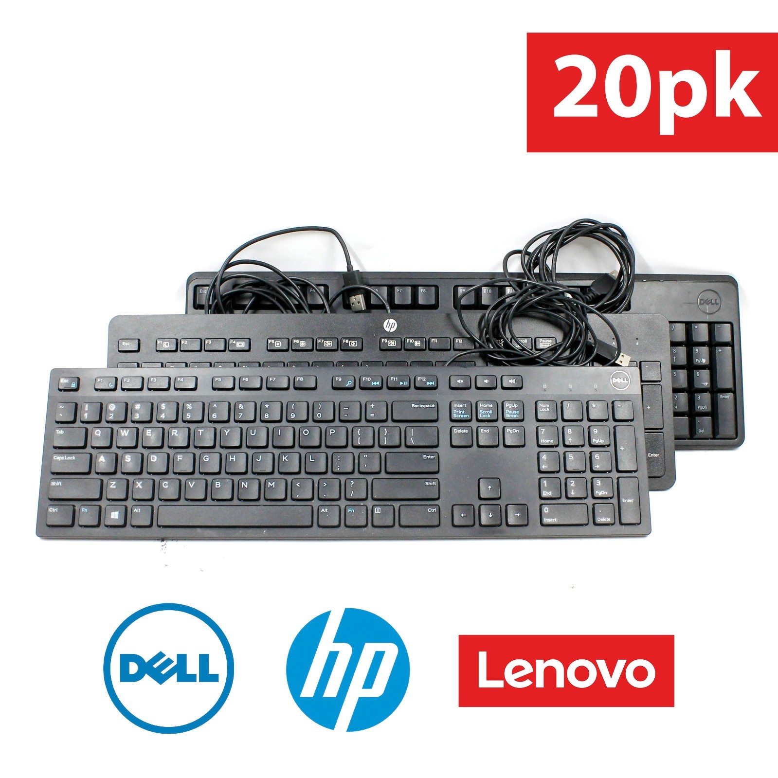 [20pk] Random Mix Slim Wired Keyboards - DELL HP Lenovo – Black
