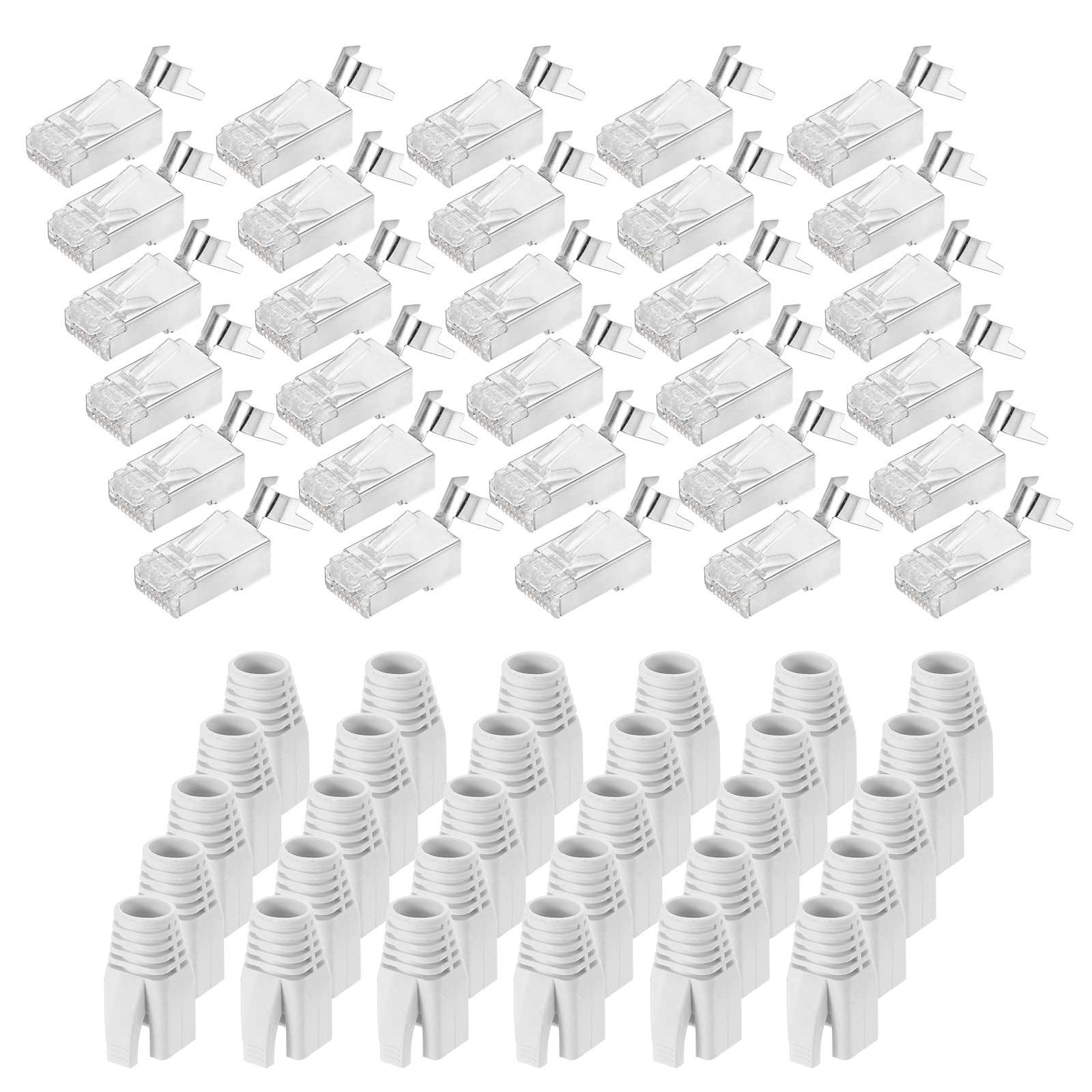 30pcs CAT8 RJ45 Connector with 30pcs White Boot Cable Traverse for 23AWG Cable