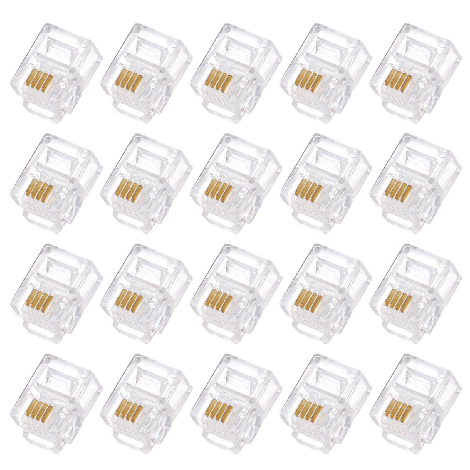 Telephone Modular Plug Male RJ11 Connectors, Copper Core 6P4C 20pcs