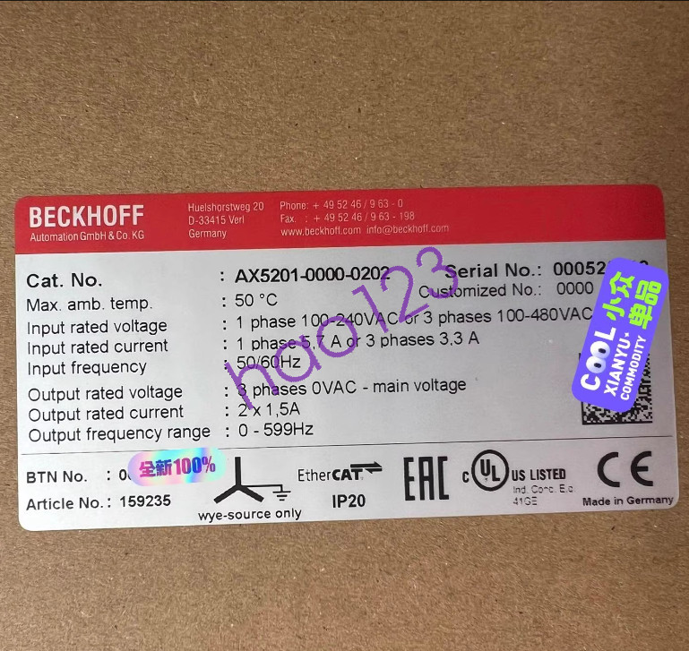 AX5201-0000-0202 New Servo Drive DHL/FedEx