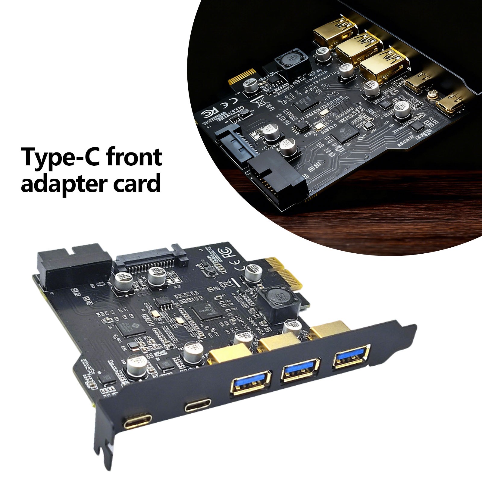 USB3.2 GEN1 PCI-E Expansion Card 5 Ports 2*Type-C 3*USB-A 19 Pin Connector 5Gb