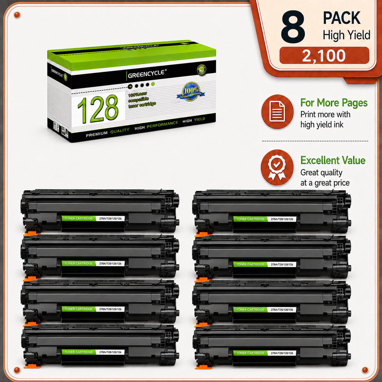 GREENCYCLE 8PK Toner Cartridge Replacement for Canon128  ImageCLASS MF4770n