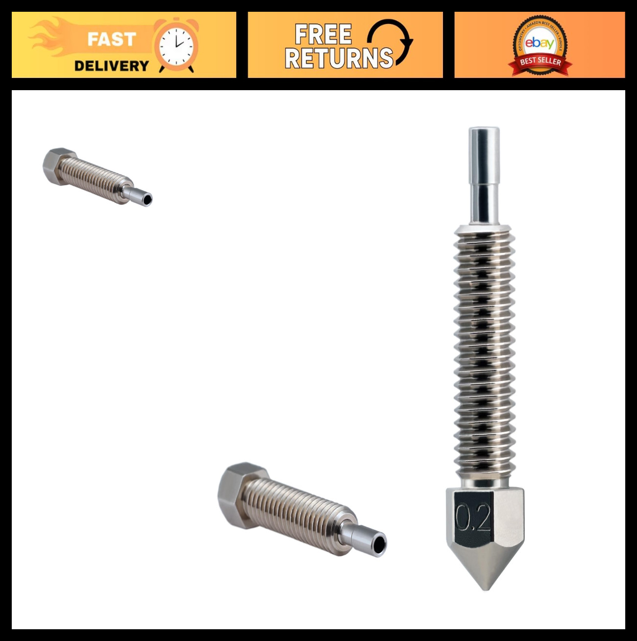 Brass Plated Wear Resistant Nozzle for FlowTech Hotend - 0.2mm Precision Upgrade
