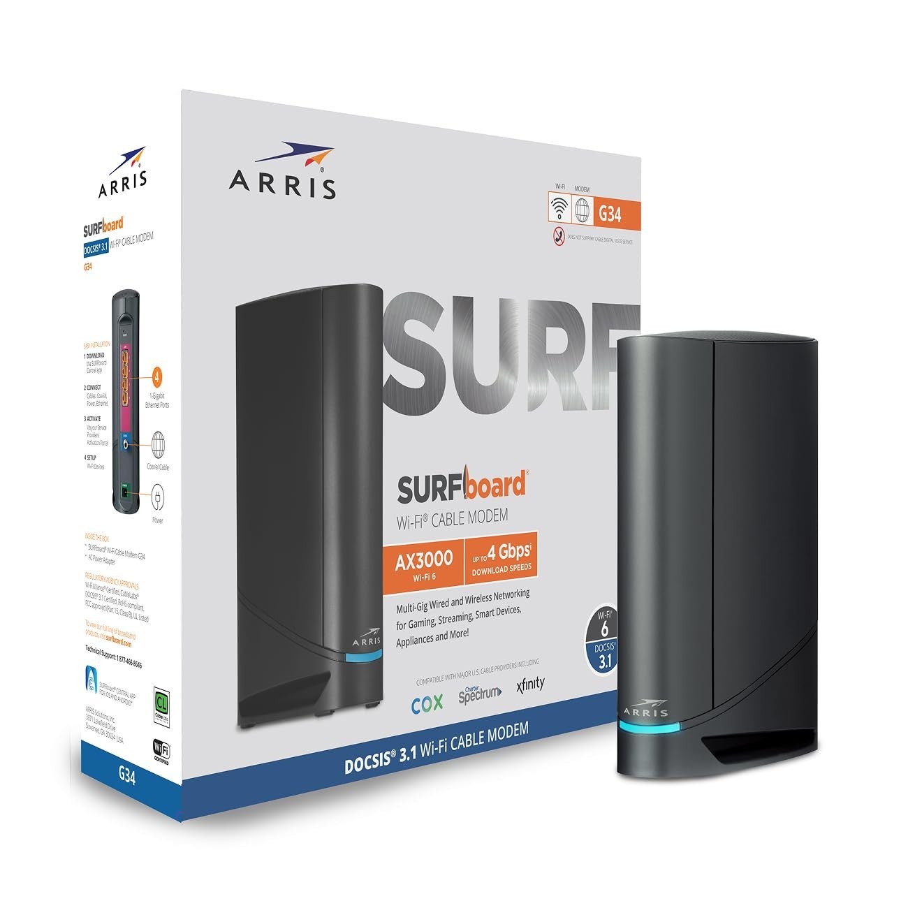 ARRIS Surfboard G34 DOCSIS 3.1 Gigabit Cable Modem & AX3000 Wi-Fi 6 Router