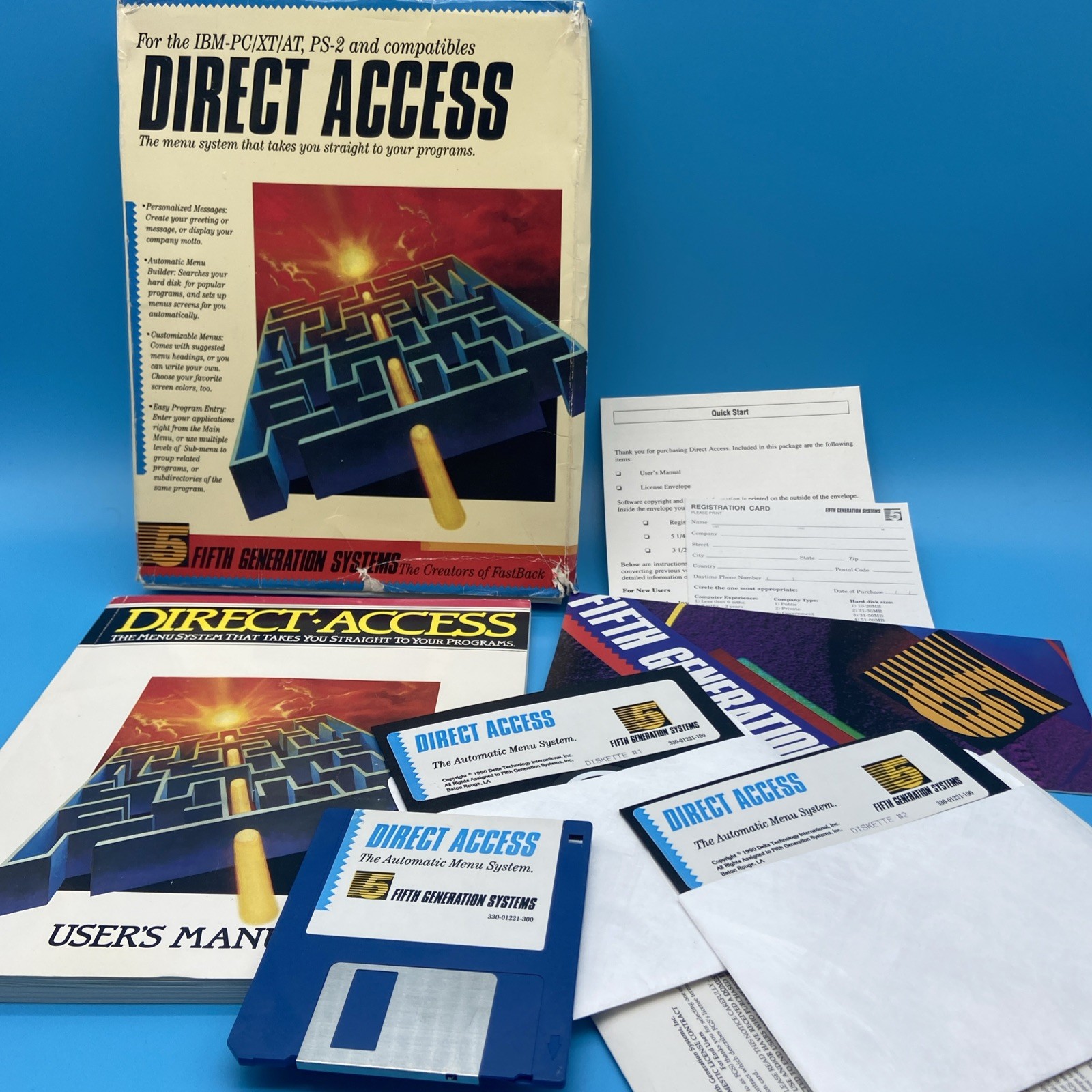 Rare Direct Access v5.0 Software Fifth Generation Systems IBM PC Big Box CIB VTG
