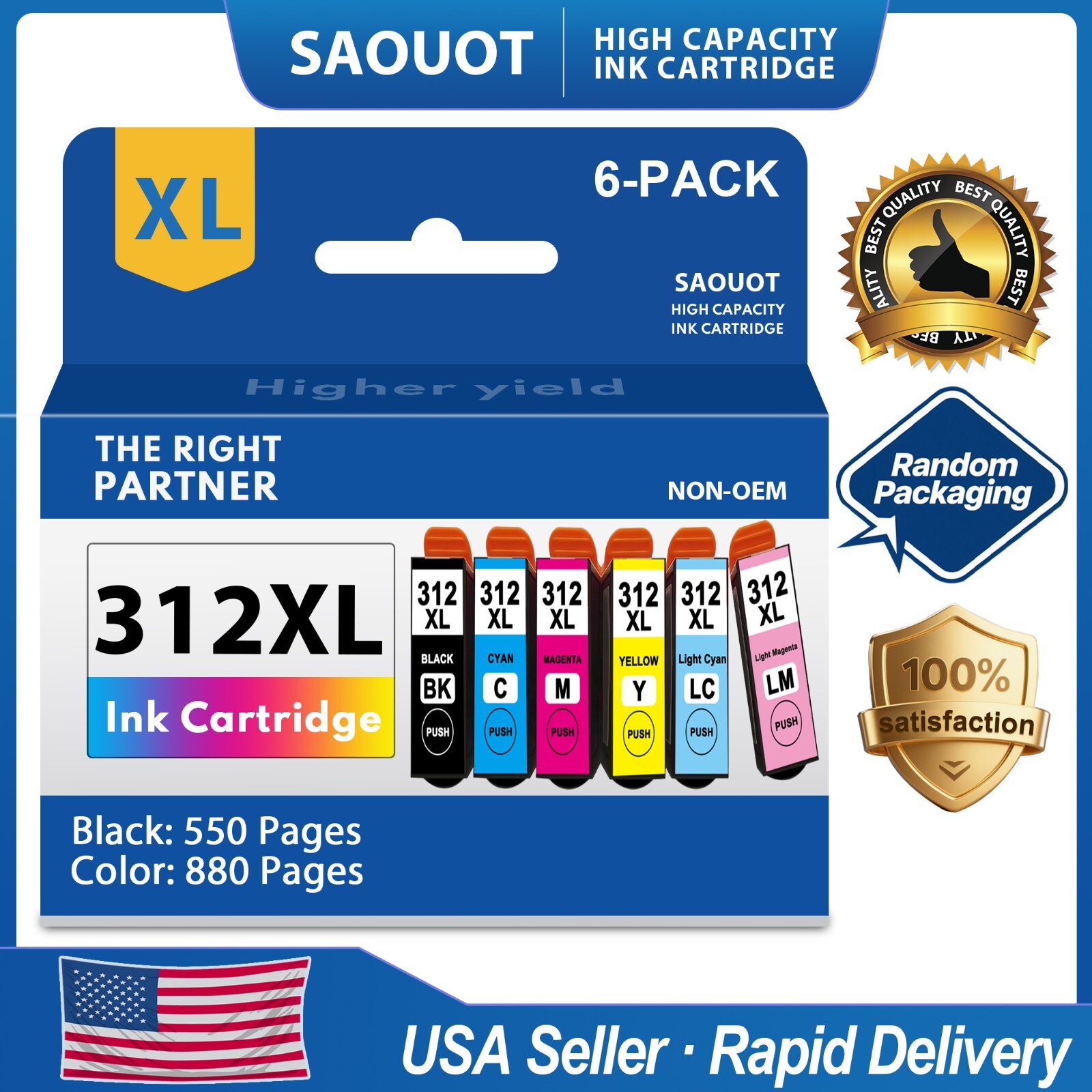 High Yield 6PK 312XL Ink Cartridges for T312 XL for Expression Photo XP-8500 