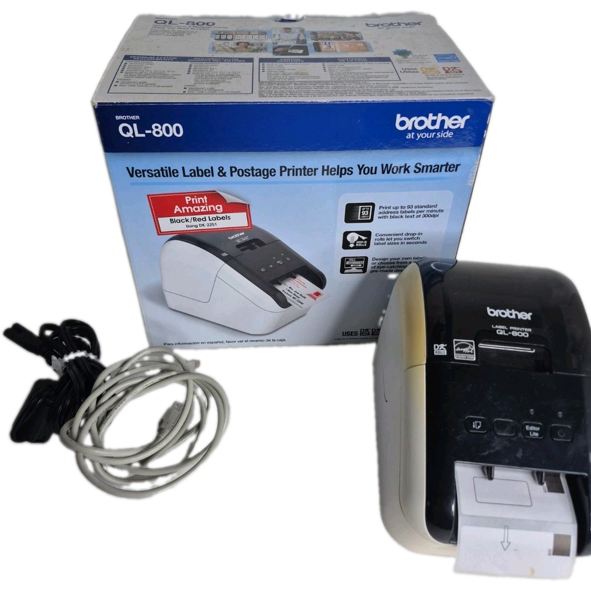 Brother QL-800 Postage Label Printer Using DK 2251 Labels With Cables Working