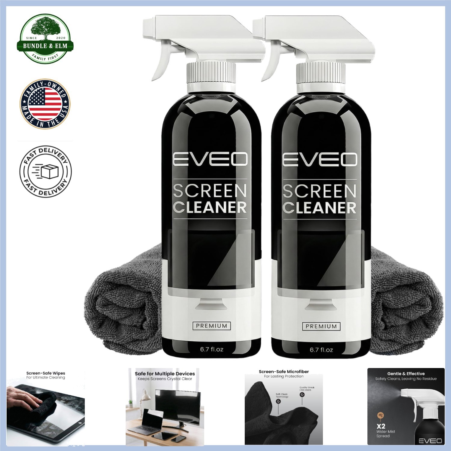 Screen Cleaner Spray Kit with Microfiber Cloth for TVs, Laptops and Tablets