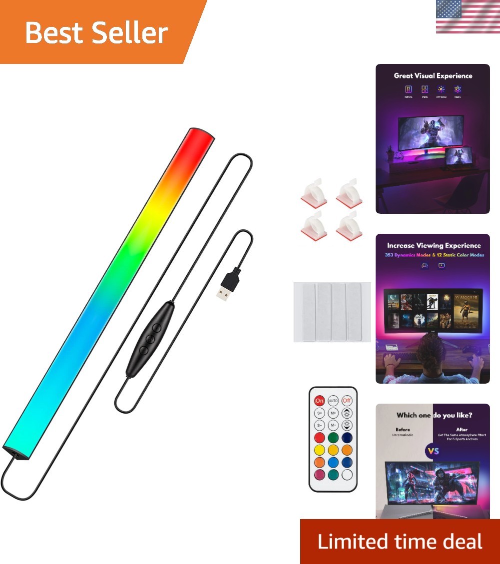 Under Monitor RGB Light Bar, LED Light for Desk Gaming Setup, USB Powered Key...