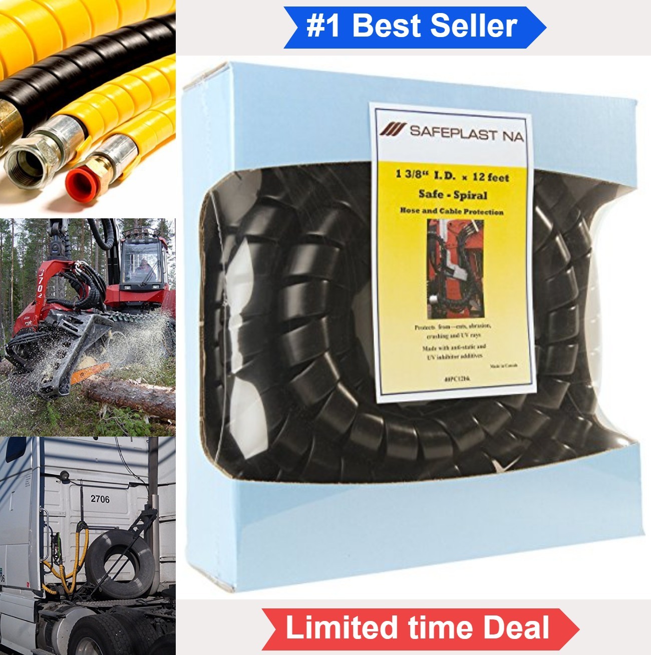 Spiral Wrap Hose Cable Protector 1.5 Inch 12 ft Black HD-PE For Hydraulic