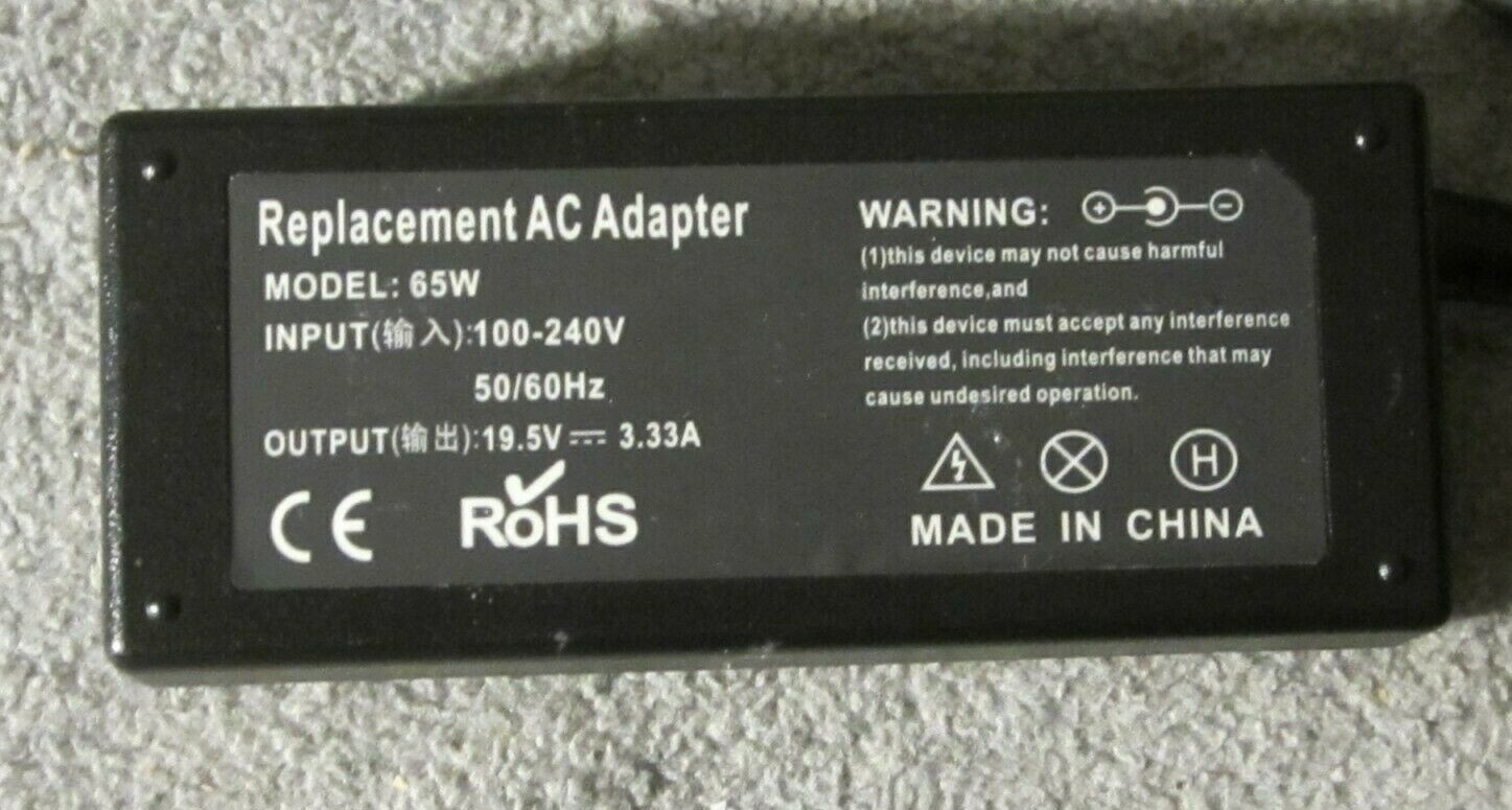 65 Watt Replacement OEM AC Adapter 100-240V 19.5 V 3.33 A - TESTED