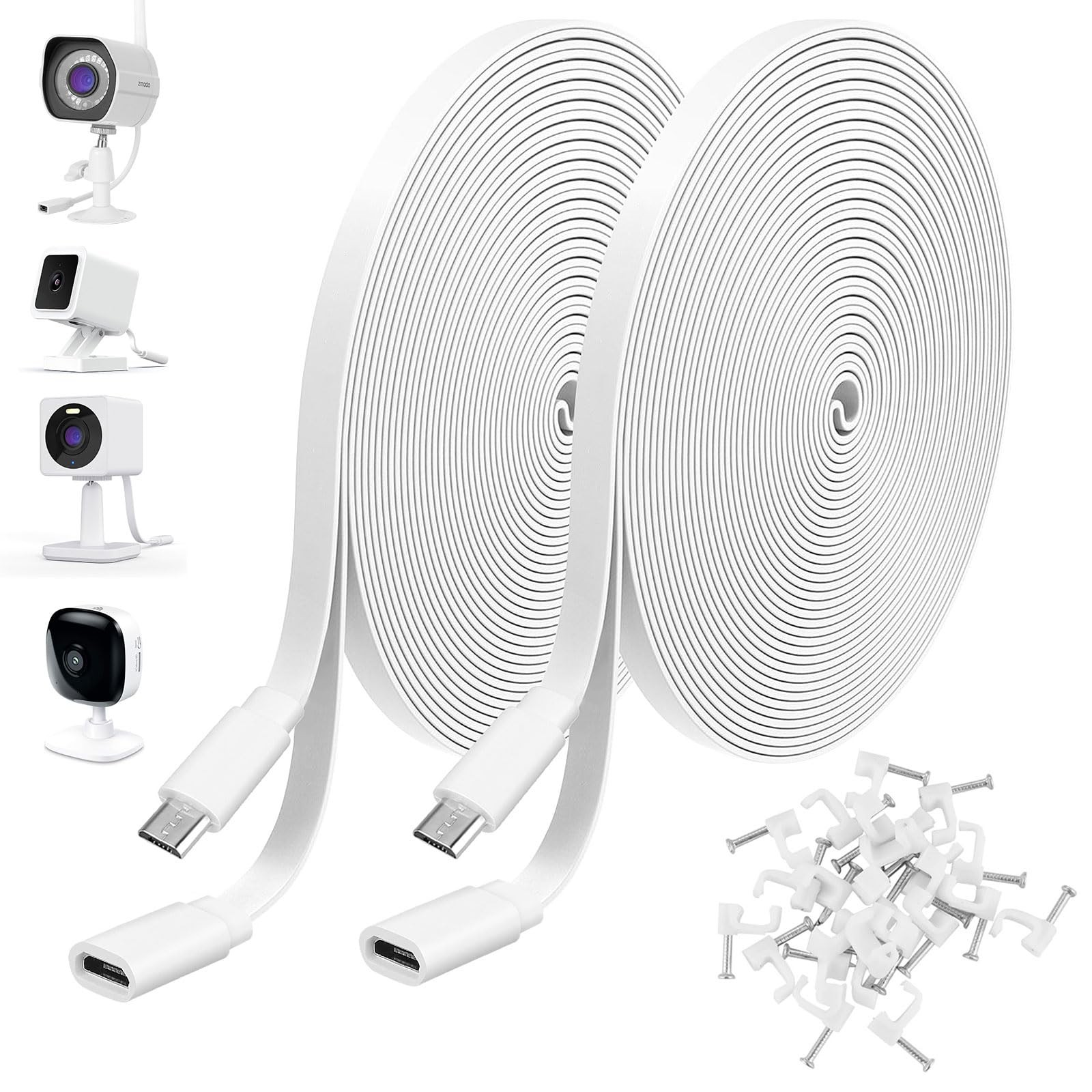 Uogw 2Pack 10ft/3m Micro USB Extension Cable Compatible with Wyze Cam White