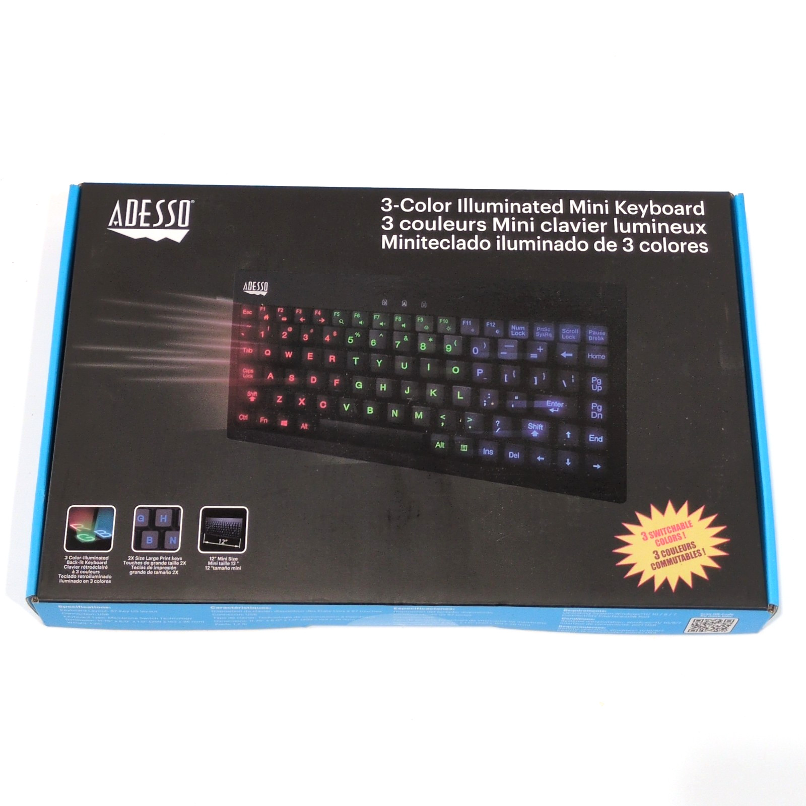 Adesso 3-Color Illuminated Mini Keyboard