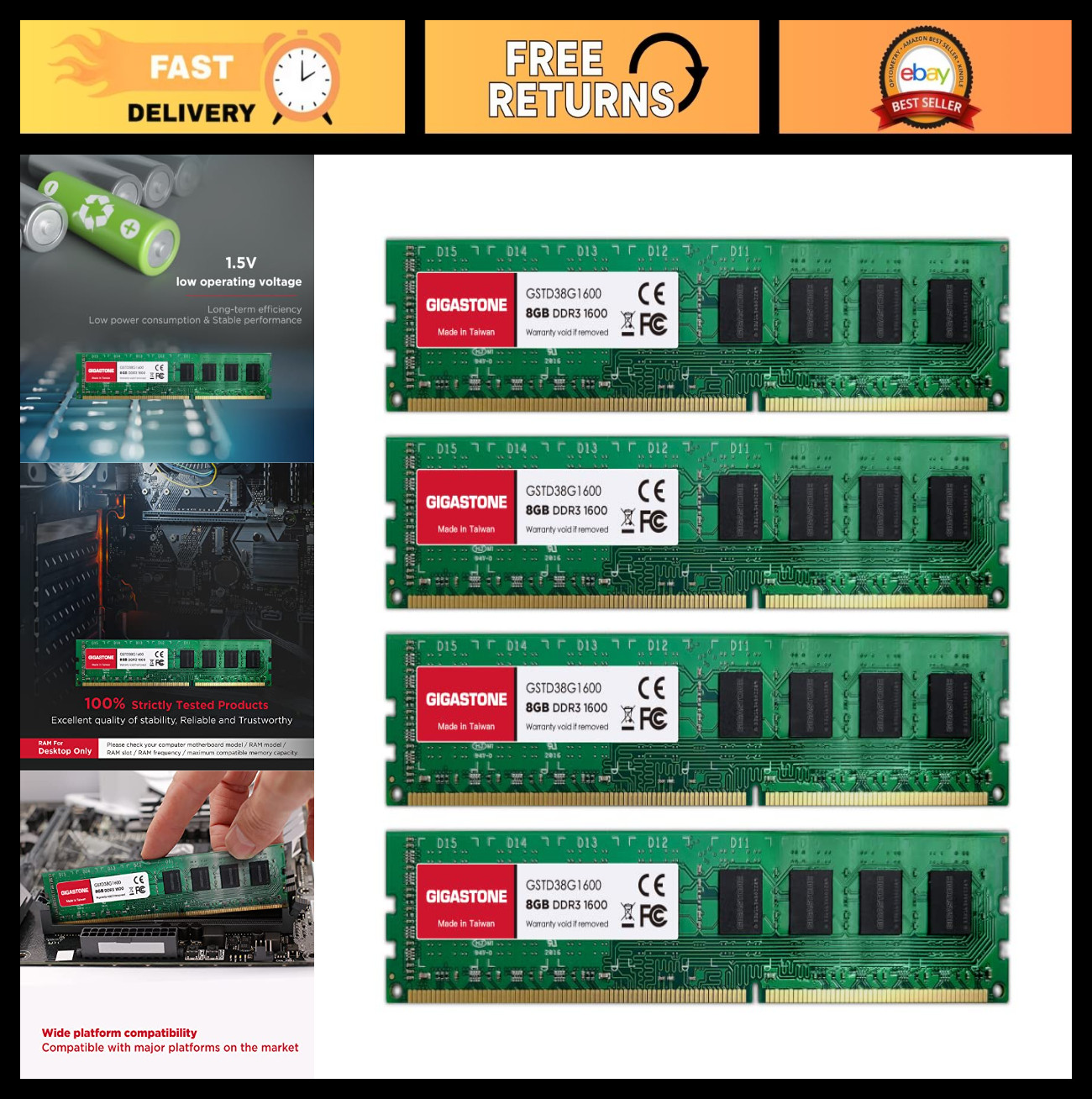 【DDR3 RAM】 32GB Kit (4x8GB) DDR3/DDR3L 1600MHz (1333MHz) PC3-12800 (PC3-10600)