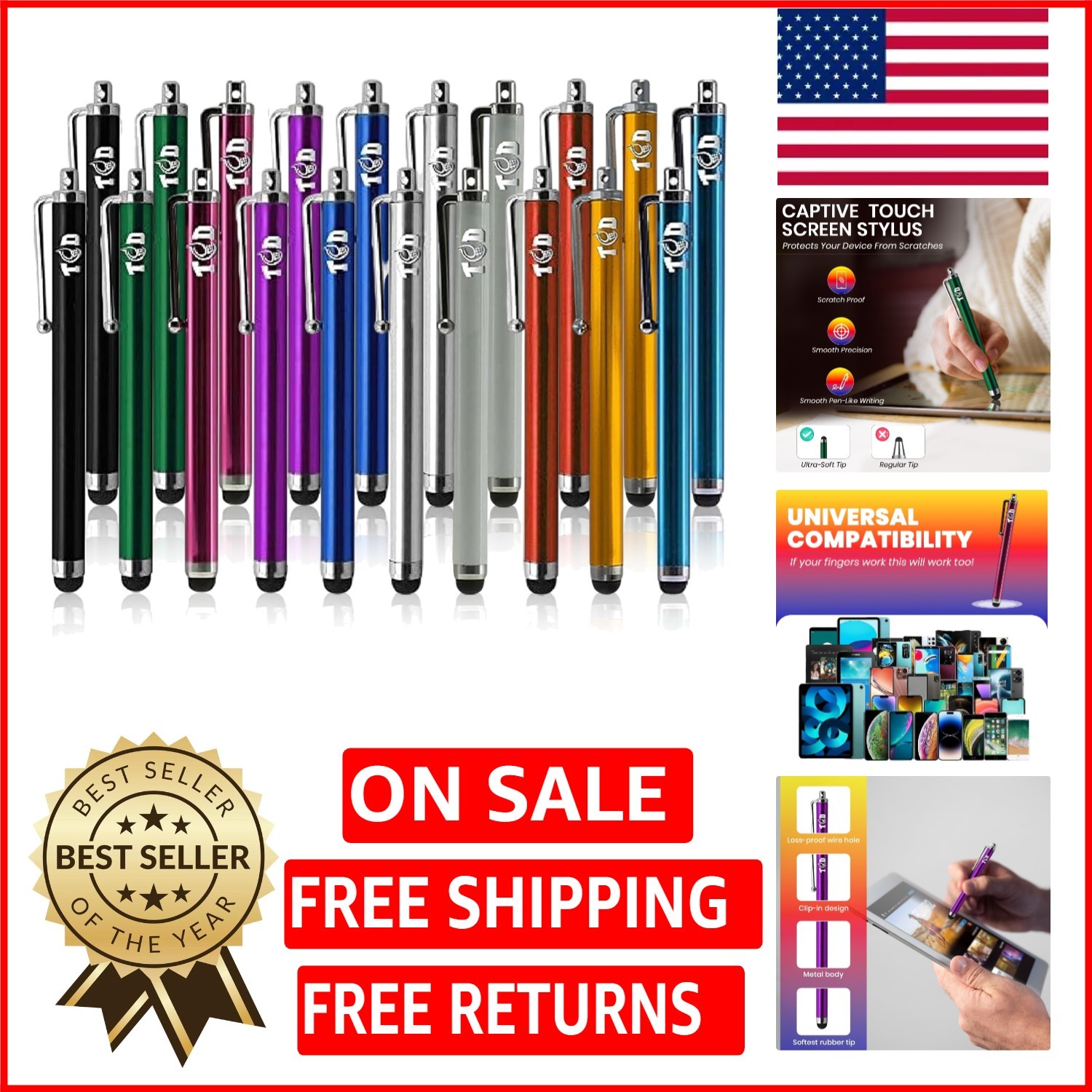 TCD 20 Pack Stylus Set - Versatile Touchscreen Pens for Students & Professionals