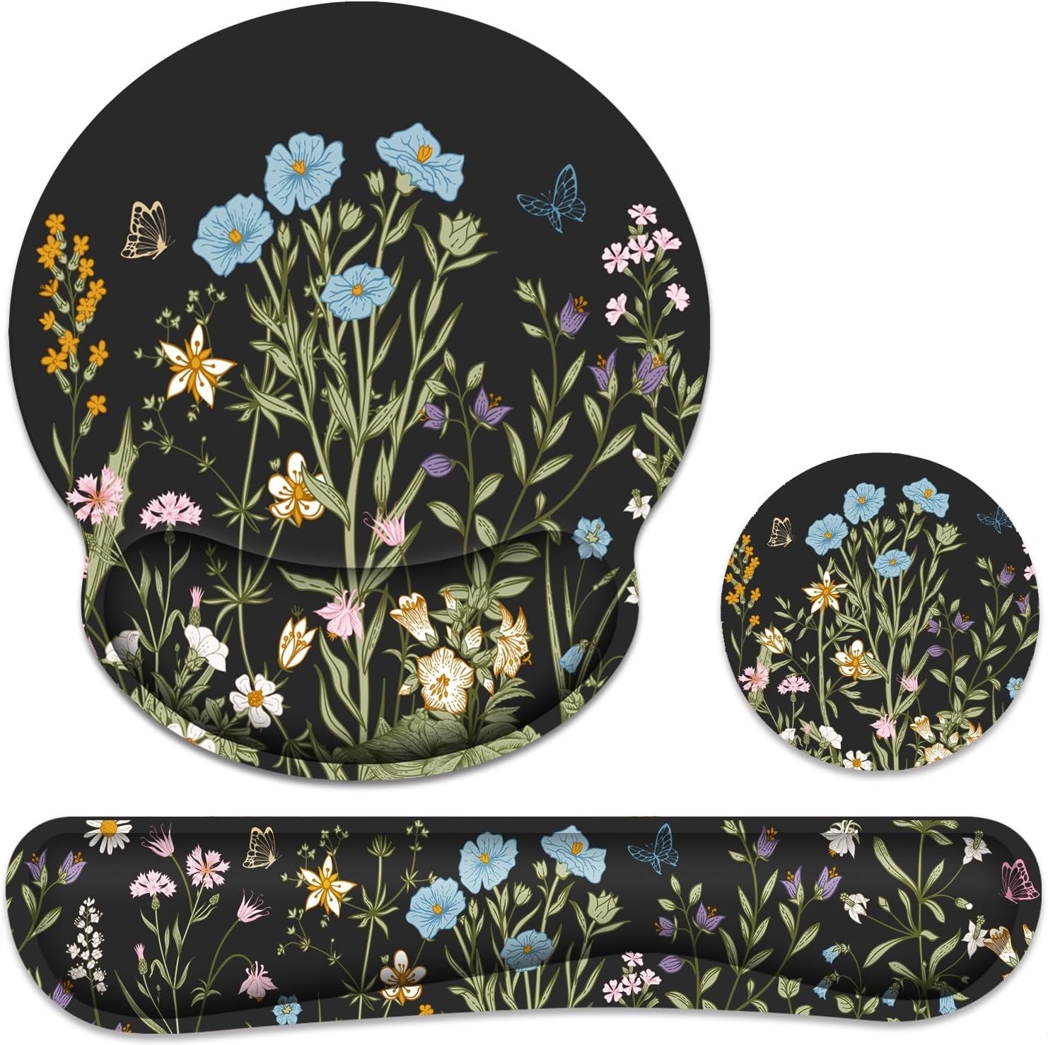Ergonomic Mouse Pad with Wrist Rest and Keyboard Rest, Black Floral 
