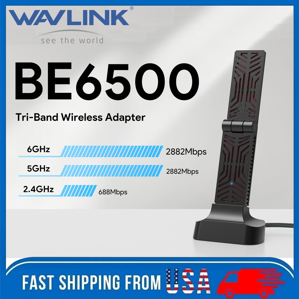 WAVLINK WiFi 7 BE6500 USB WiFi Adapter for Desktop PC Tri-Band USB WiFi Dongle