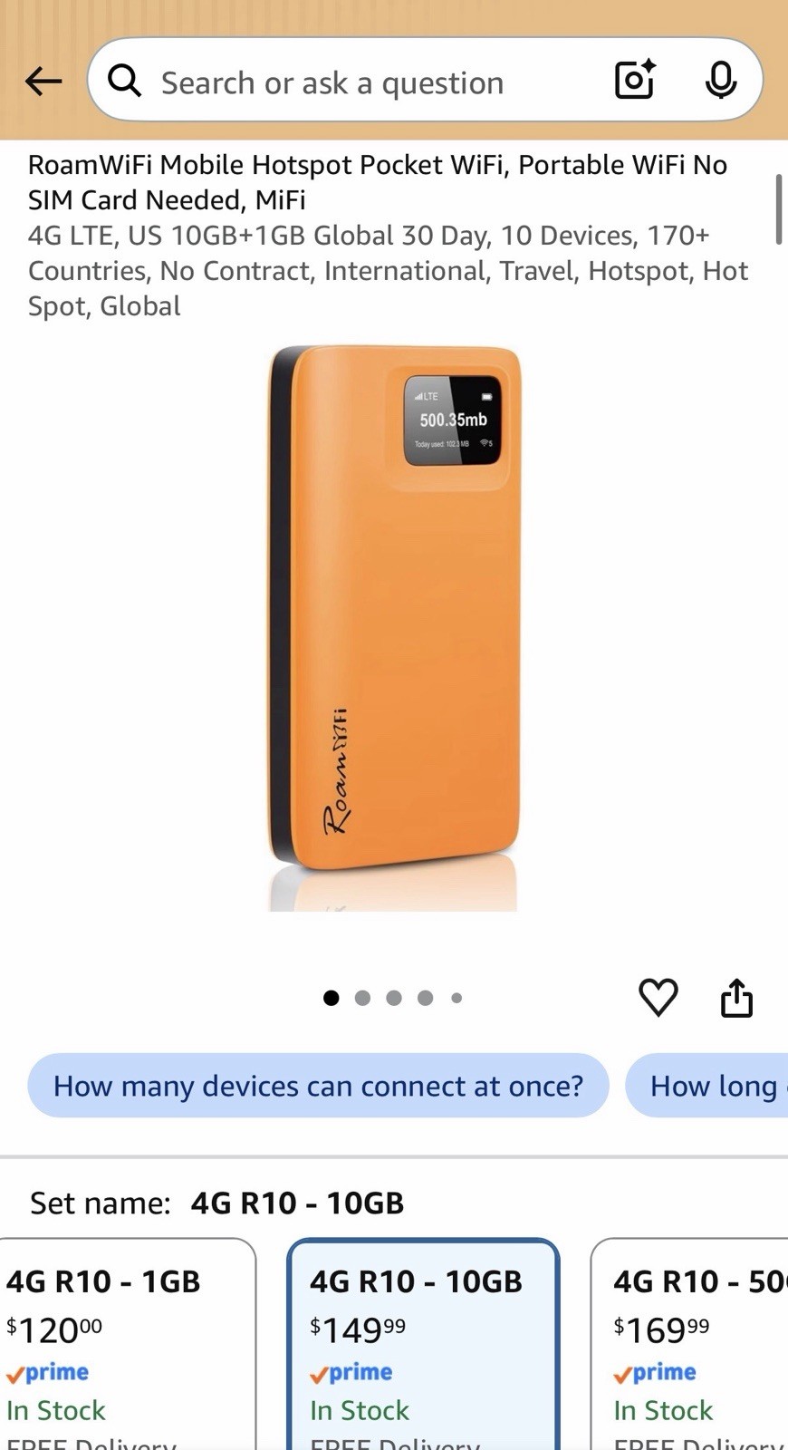 Roam WiFi 4G LTE Mobile Hotspot Router Worldwide Portable High Speed (Orange)