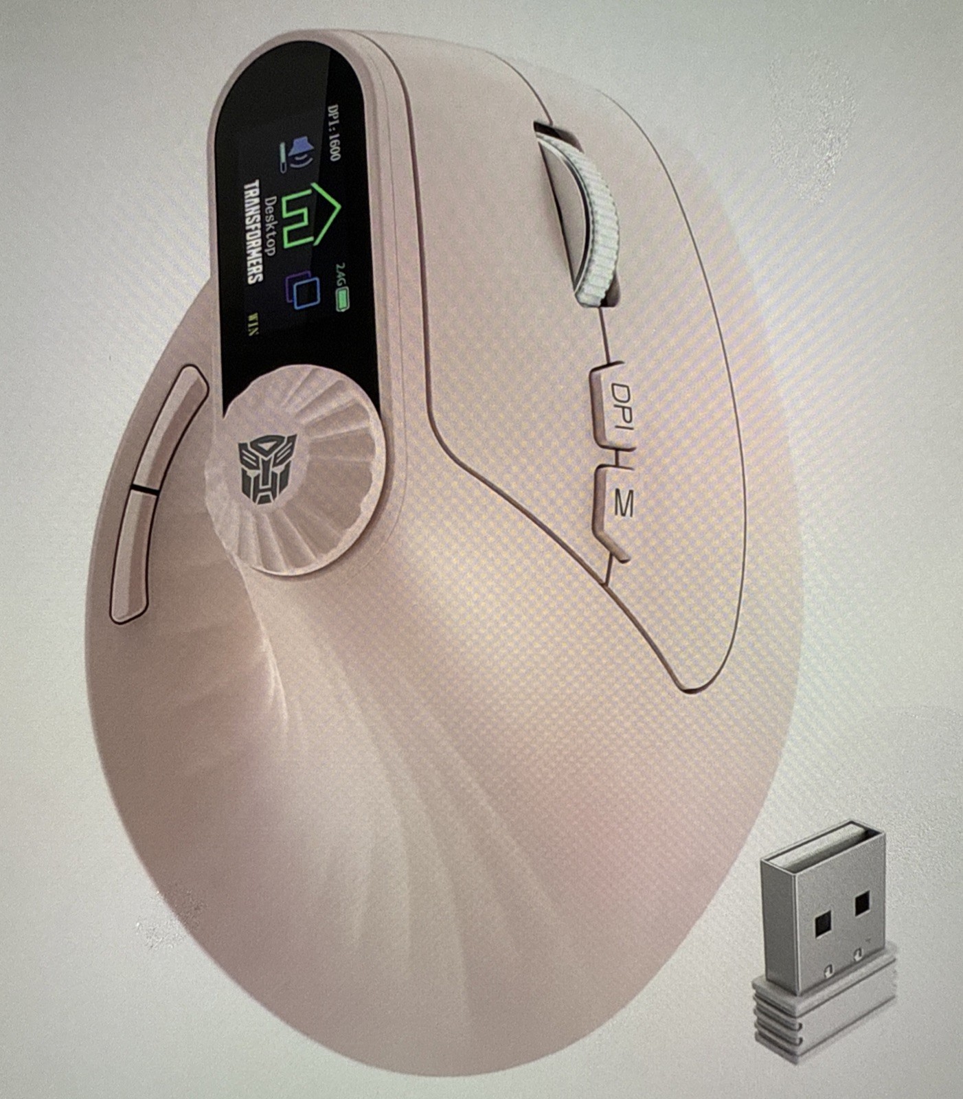 Transformers Vertical Ergonomic Mouse, LED Screen & Knob Control, Rechargeable