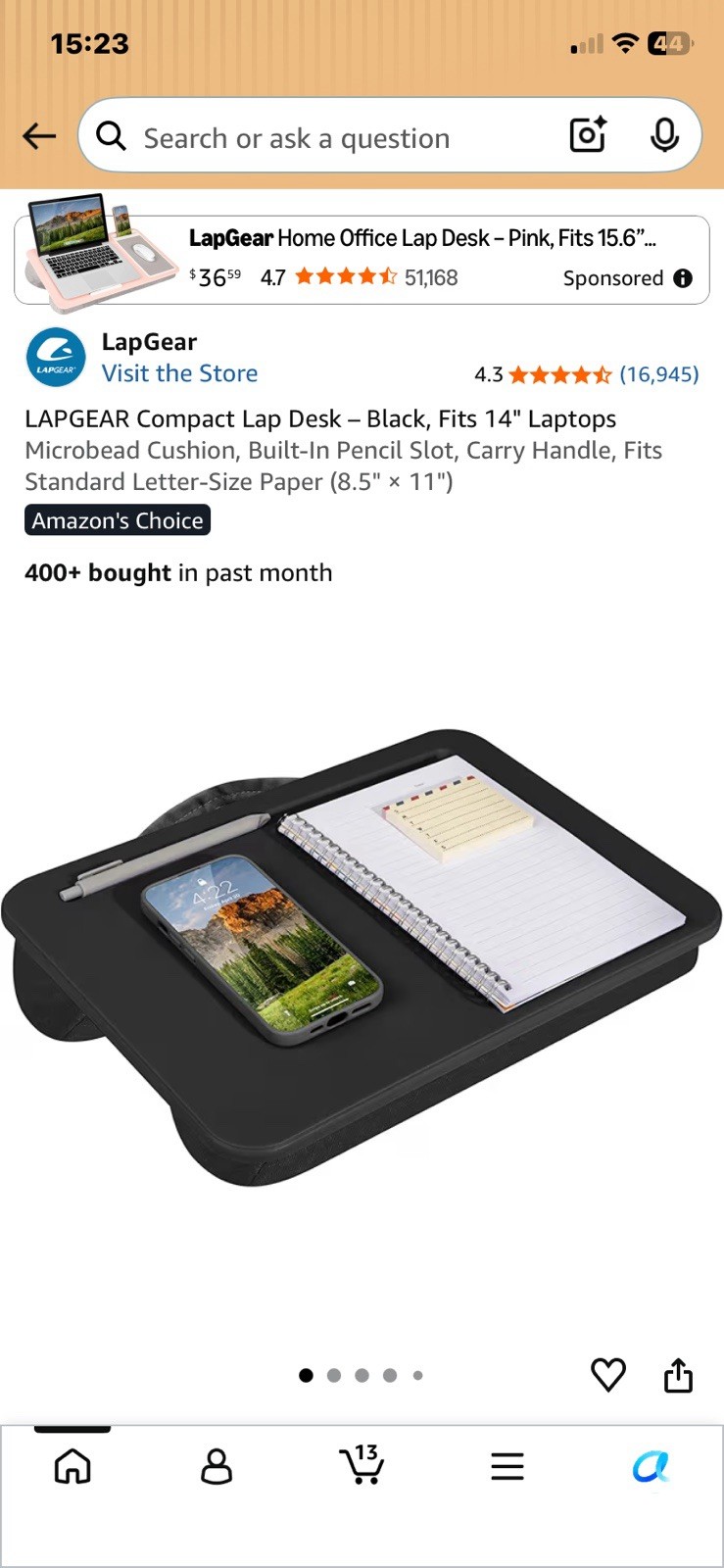 Black Compact Lap Desk Fits 14 Inch Laptops Style 43108 Portable Bed Table