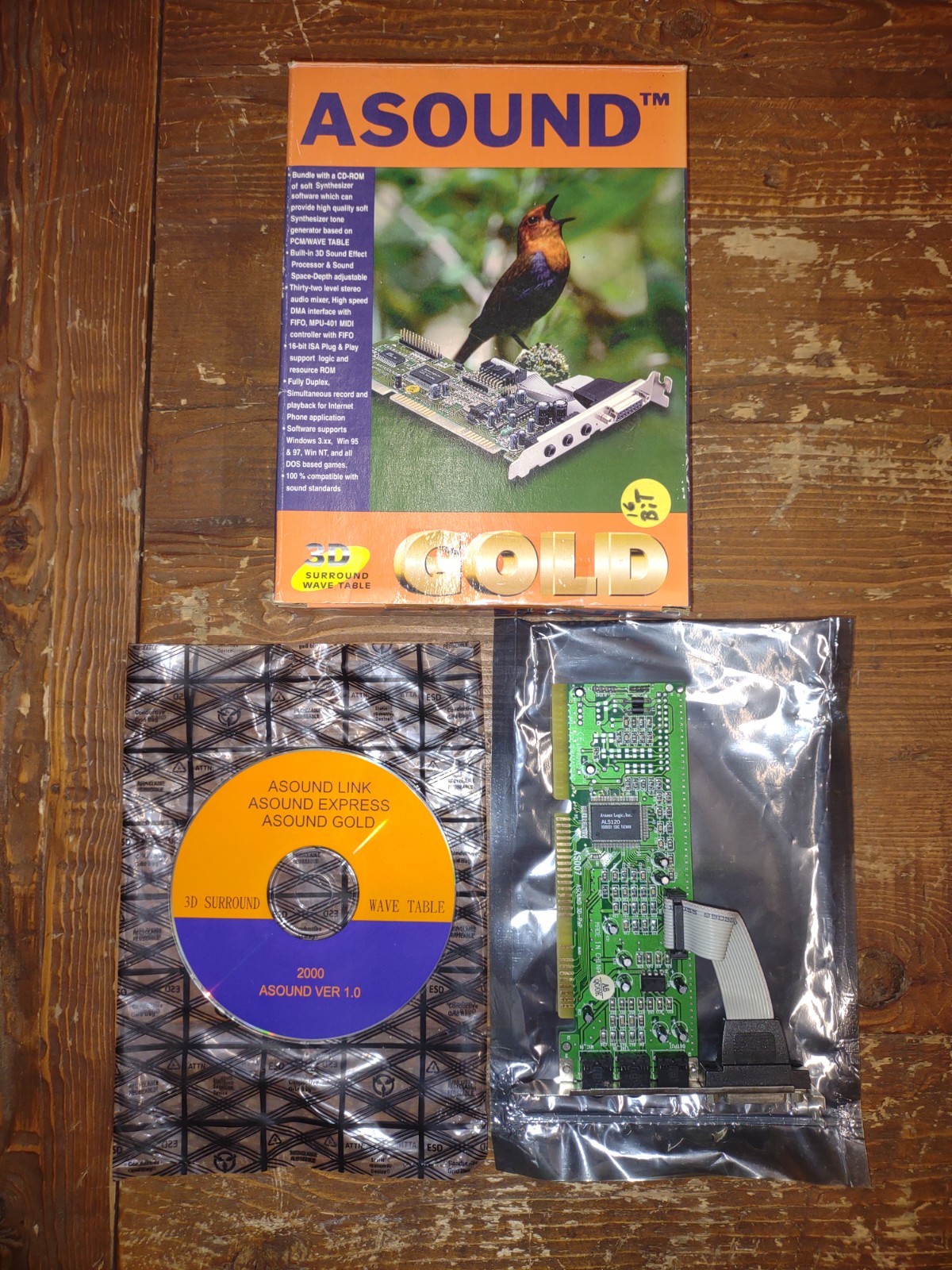 Vtg ASOUND Gold 16-bit ISA Internal Sound Card ALS120 1PH4 032032 Original Box