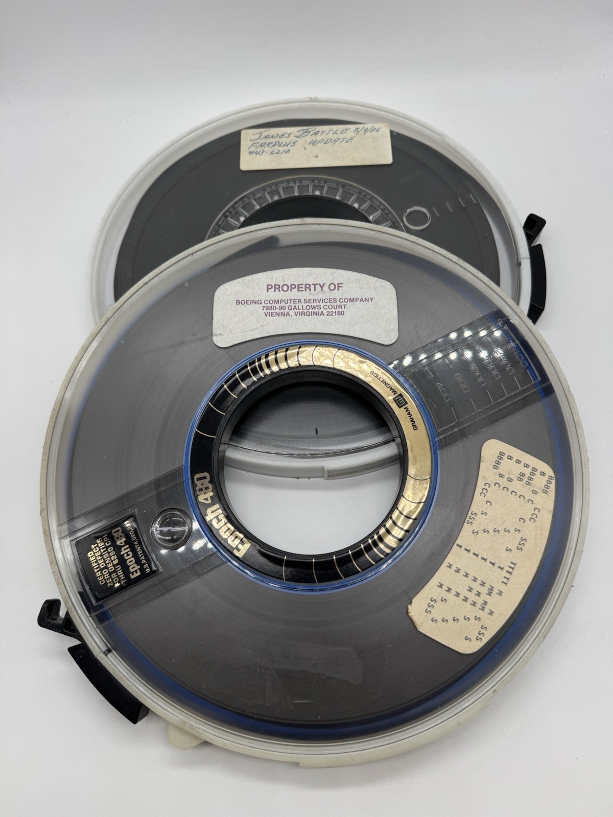 2 Vintage IBM 9-Track Computer Tape Reels Memorex & Graham Magnetics Boeing Lot