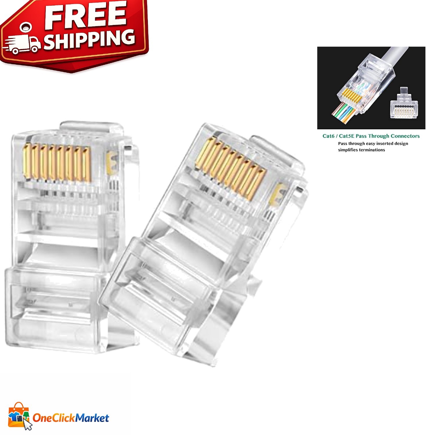 Durable 100 Count RJ45 Pass Through Connectors for Effortless Network Wiring