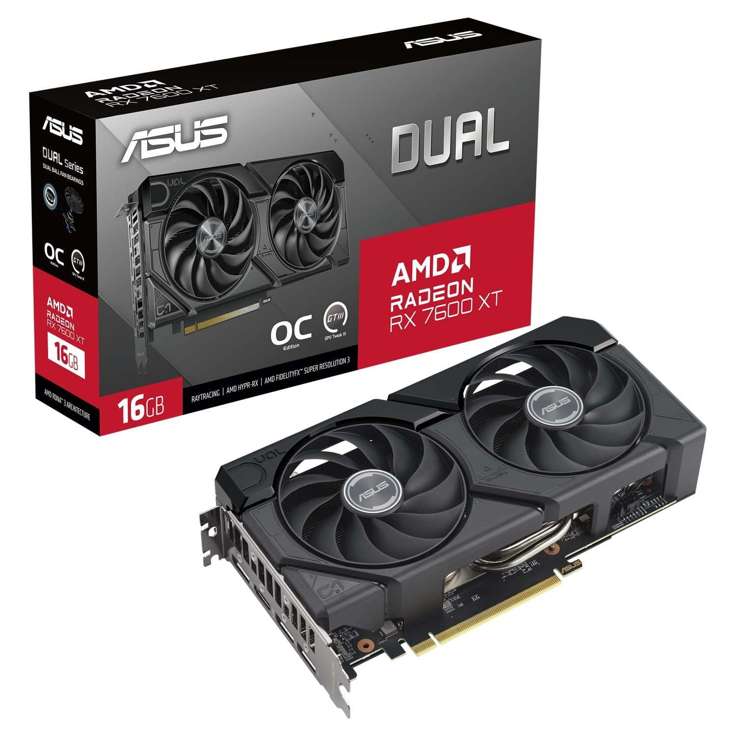 Asus Radeon RX 7600 XT Dual OC Edition 16GB GDDR6 Graphics Card HDMI DisplayPort
