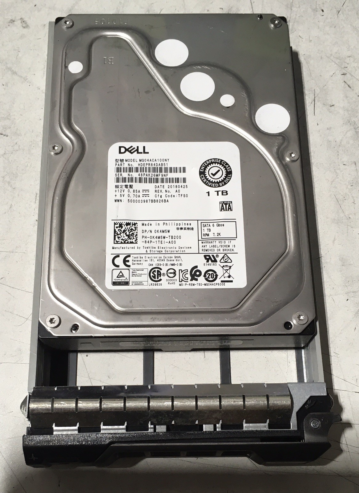 Dell MG04ACA100NY 1TB 7.2K RPM 6Gb/s SATA 3.5" Internal Hard Drive HDD
