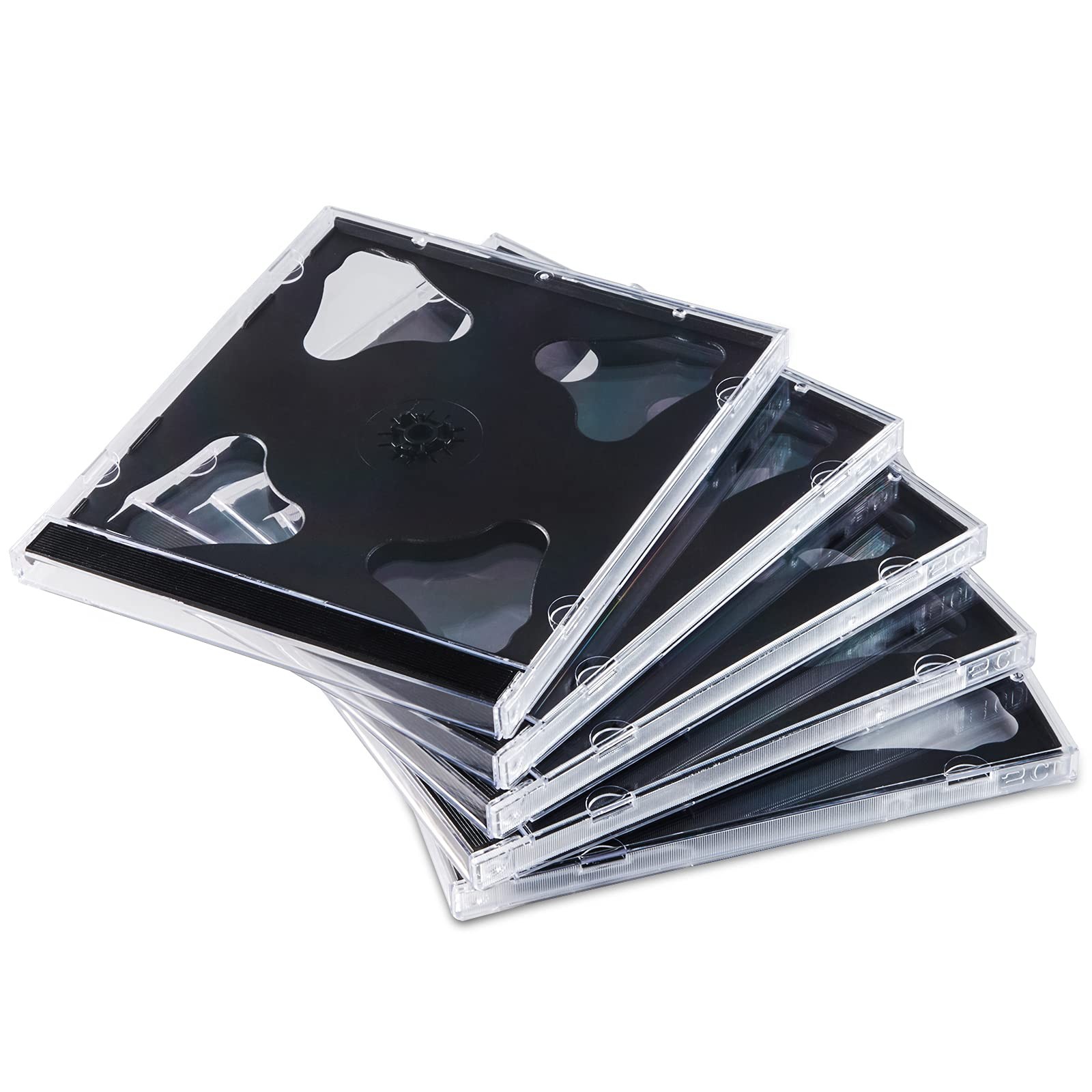 10 PCS 10.4 mm Standard Double Clear CD Jewel Case Black Tray 2 Disc Storage