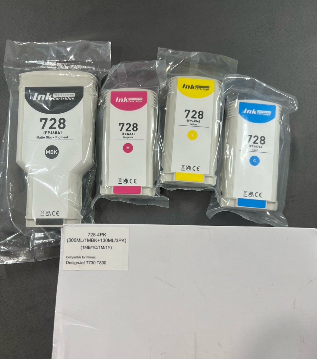 HP 728 XL Ink Cartridge 4-Pack DesignJet T830 MFP & T730 Format Plotter Printer
