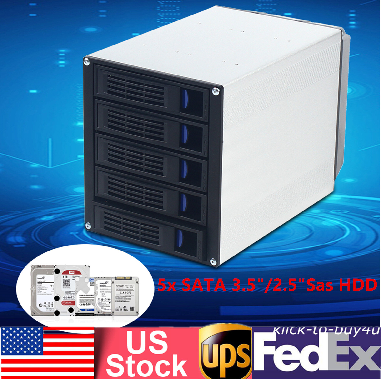 5 bays SATA SAS D Drive Bay Hard Drive Disk Case Enclosure 2.5"/3.5" USA